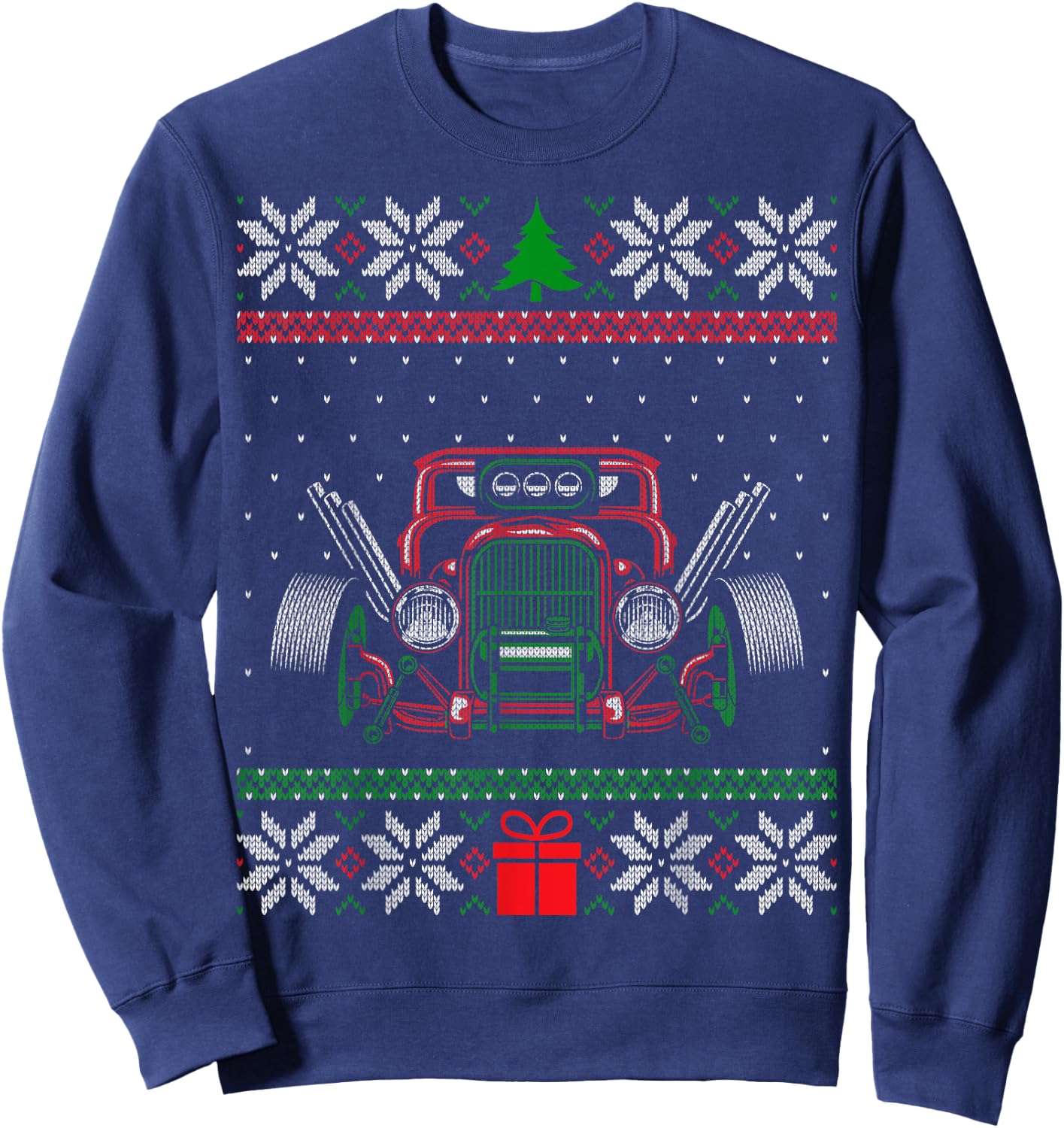 Custom Hot Rod Garage Ugly Christmas Vintage Hotrod Car Guy Sweatshirt - Sweatshirt | Navy