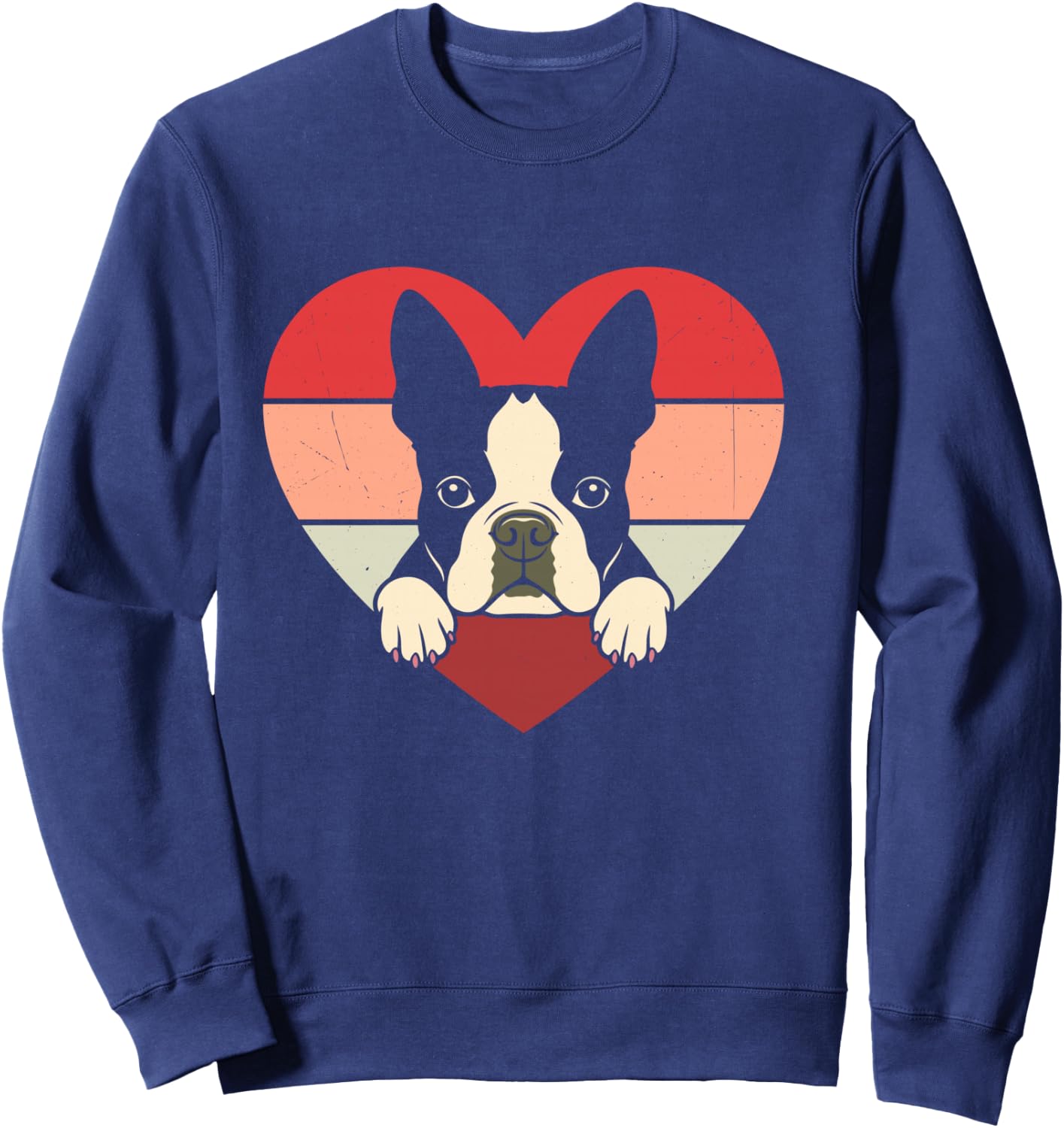 Retro Heart Boston Terrier Dog Vintage Valentine Sweatshirt - Sweatshirt | Navy