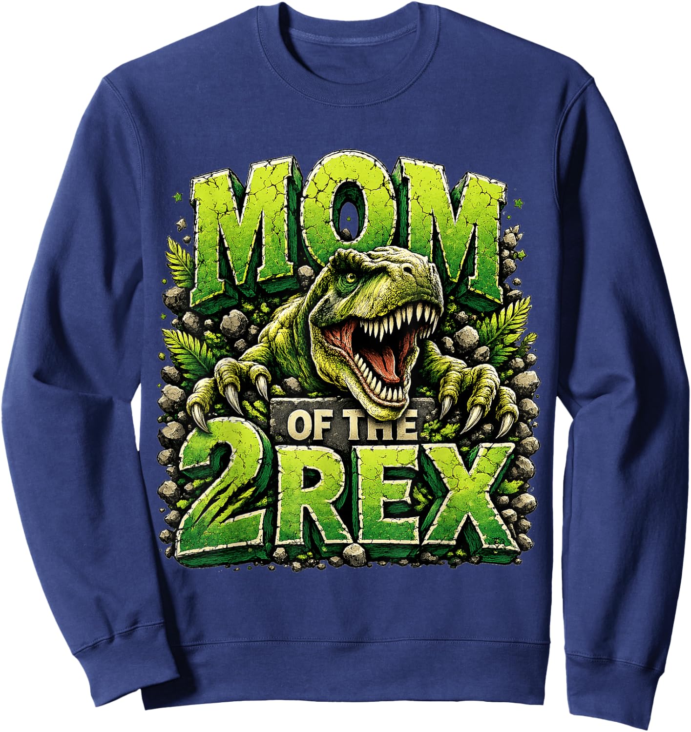 Mom of The Two Rex Birthday Dinosaur Family Matching Sweatshirt - Sweatshirt | Navy
