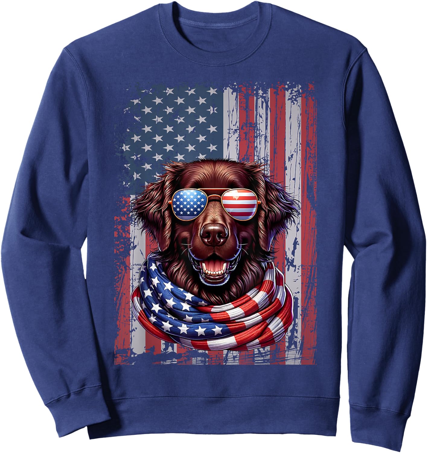 Flat-Coated Retriever Lover US Flag 4th Of July Patriotic Women Kids Men Sweatshirt - Sweatshirt | Navy