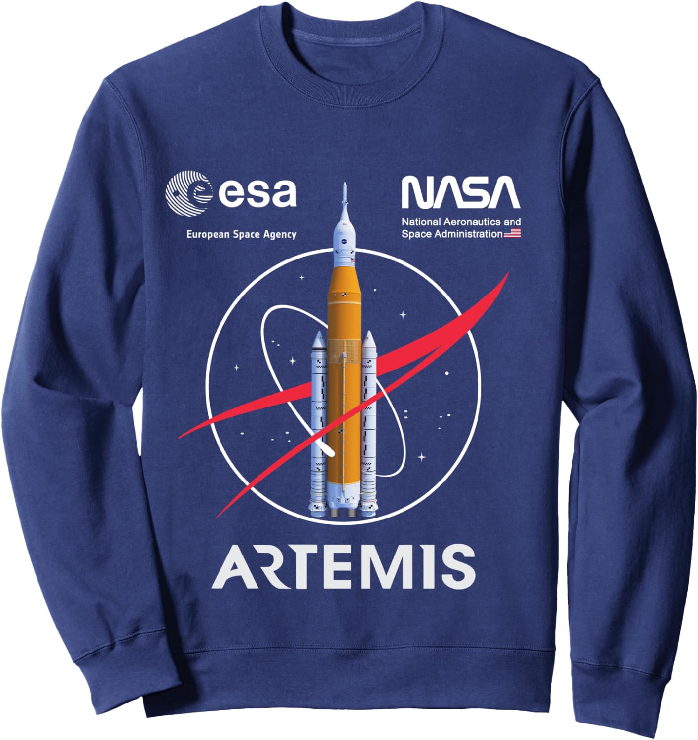 NASA Artemis Mission SLS Worm and ESA Logo Langarmshirt Sweatshirt - Sweatshirt | Navy