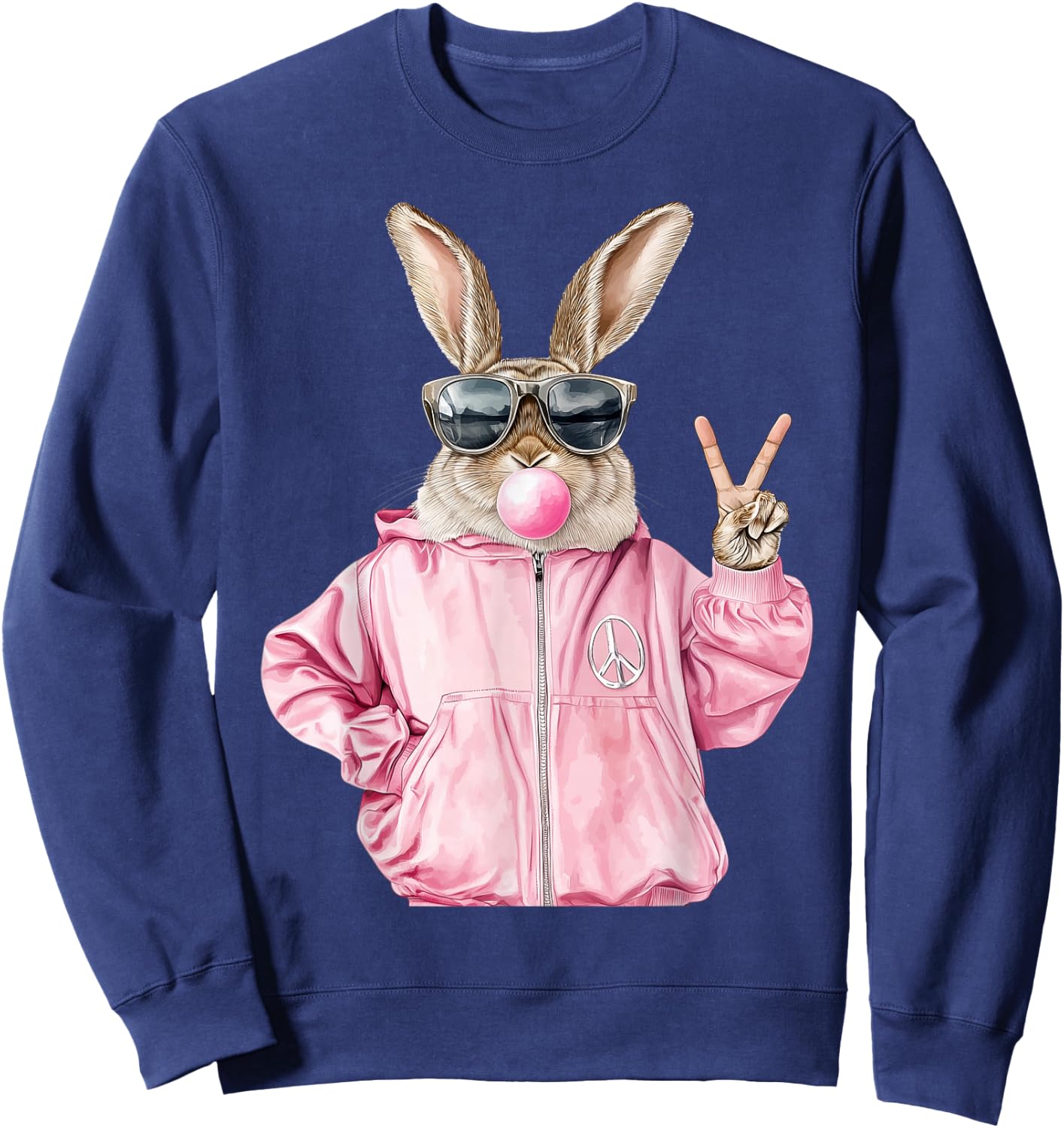 Cool Funny Easter Bunny Women Graphic for Girls Sweatshirt - Sweatshirt | Navy