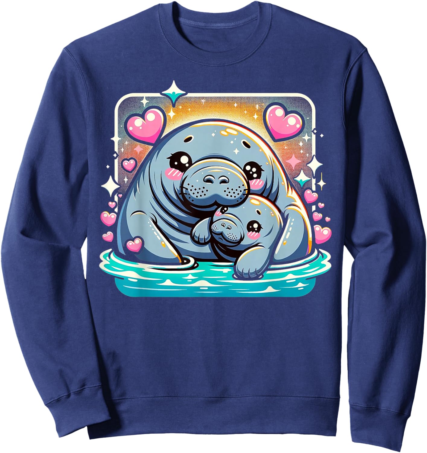 Manatee Love Baby And Mom Sirenian Manatees Hearts Sweatshirt - Sweatshirt | Navy