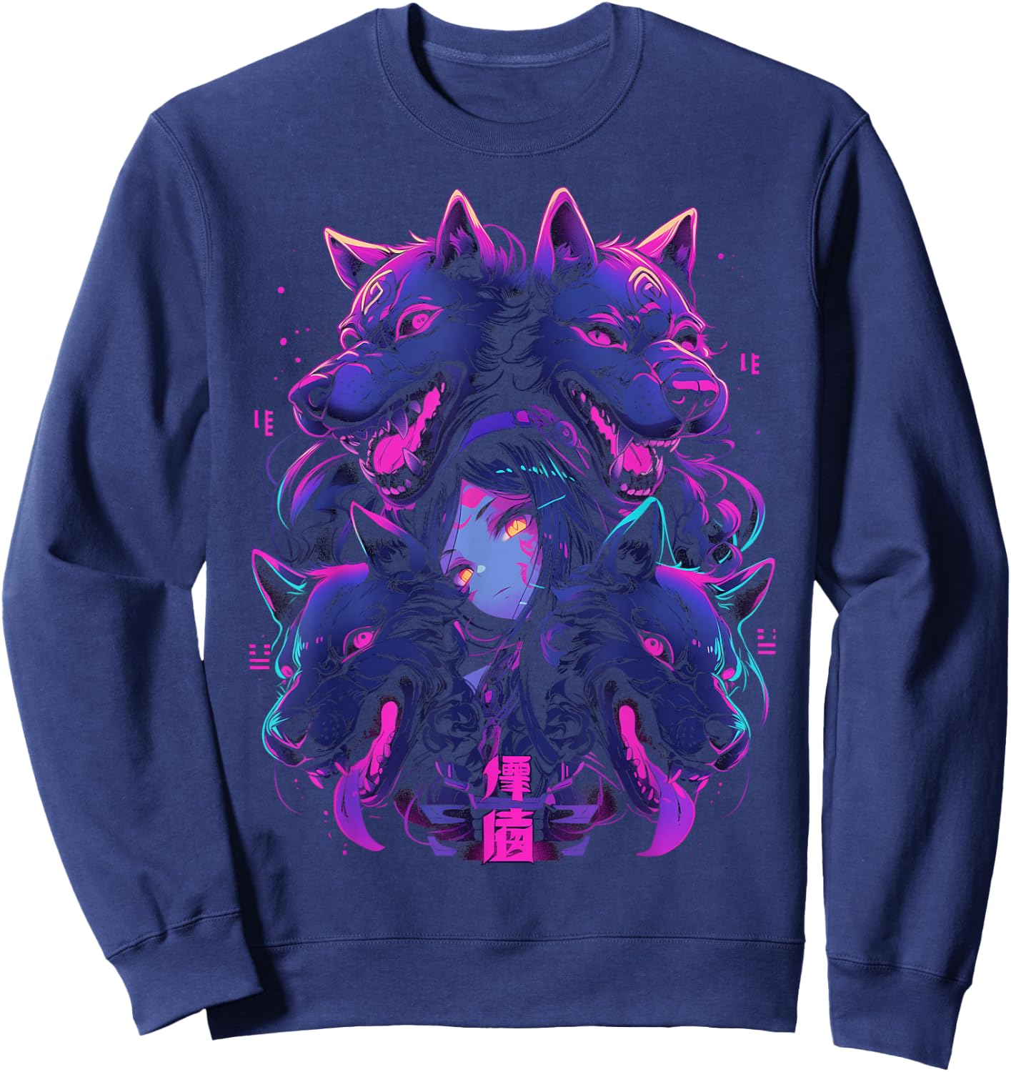 Anime Manga Cyberpunk Aesthetic Techwear Harajuku Wolf , black Sweatshirt - Sweatshirt | Navy