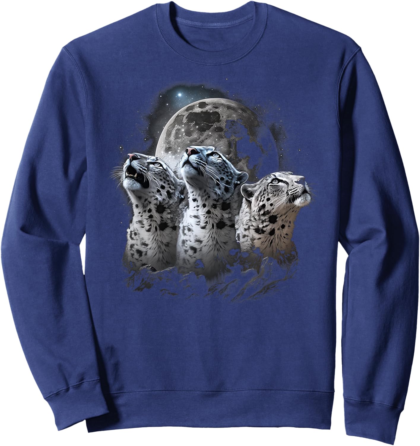 Aesthetic Snow Leopard Howling at Moon Sweatshirt - Sweatshirt | Navy