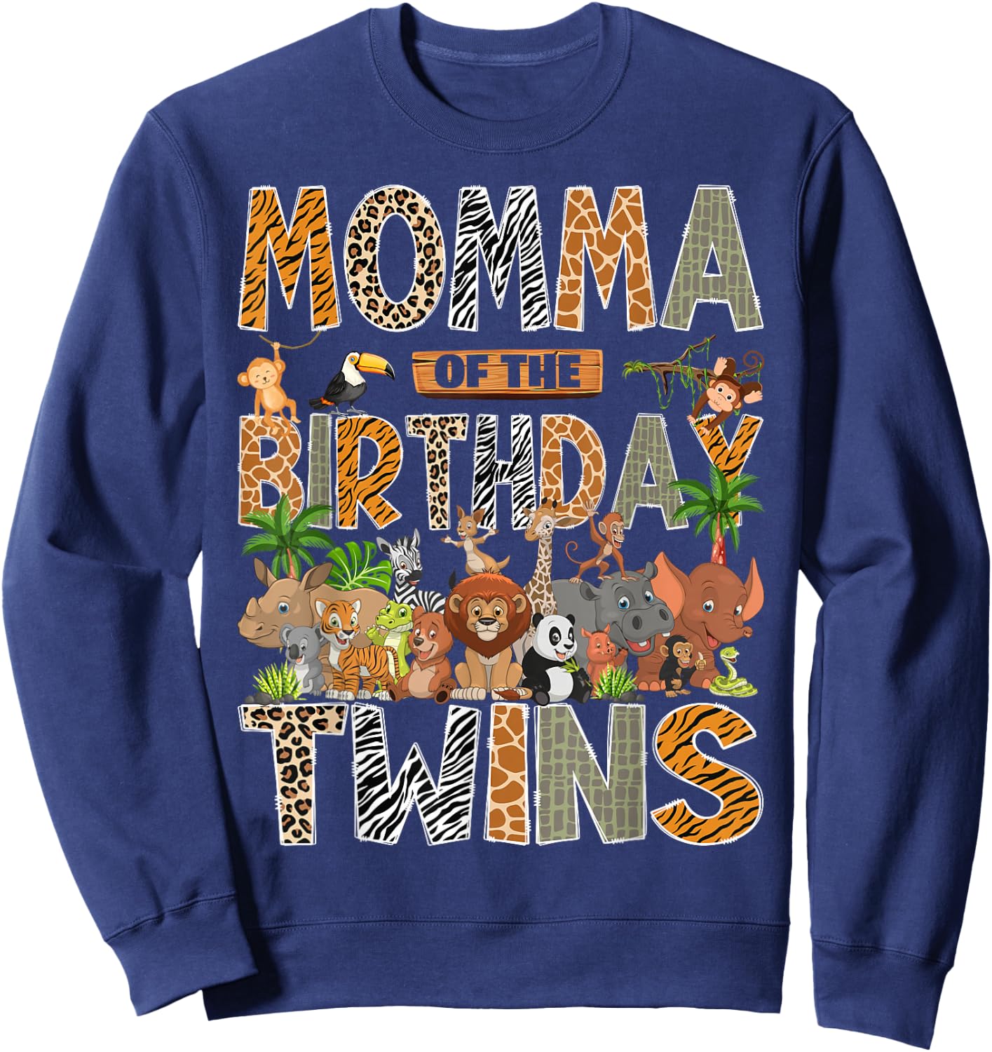 Momma of The Birthday Twins Safari Wild One Zoo Animal Sweatshirt - Sweatshirt | Navy