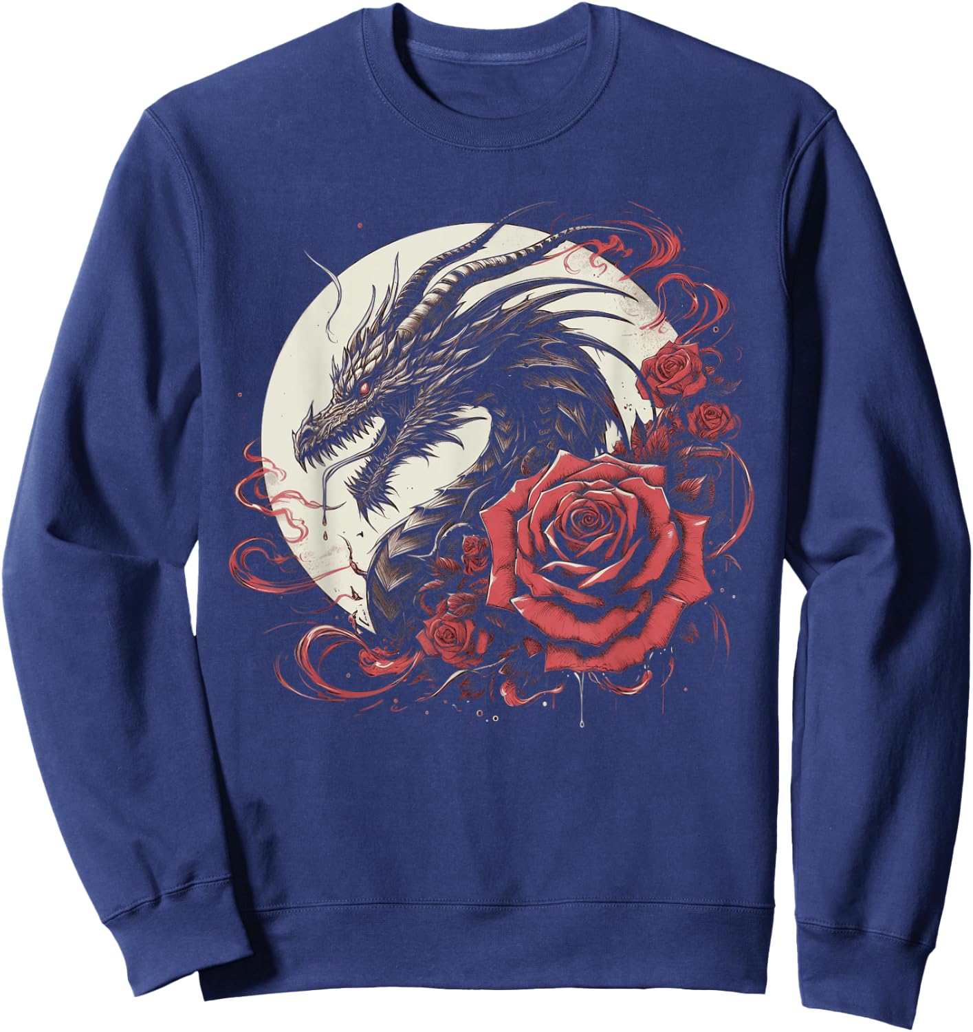 Dragon With Roses And Full Moon Dark Art Sweatshirt - Sweatshirt | Navy