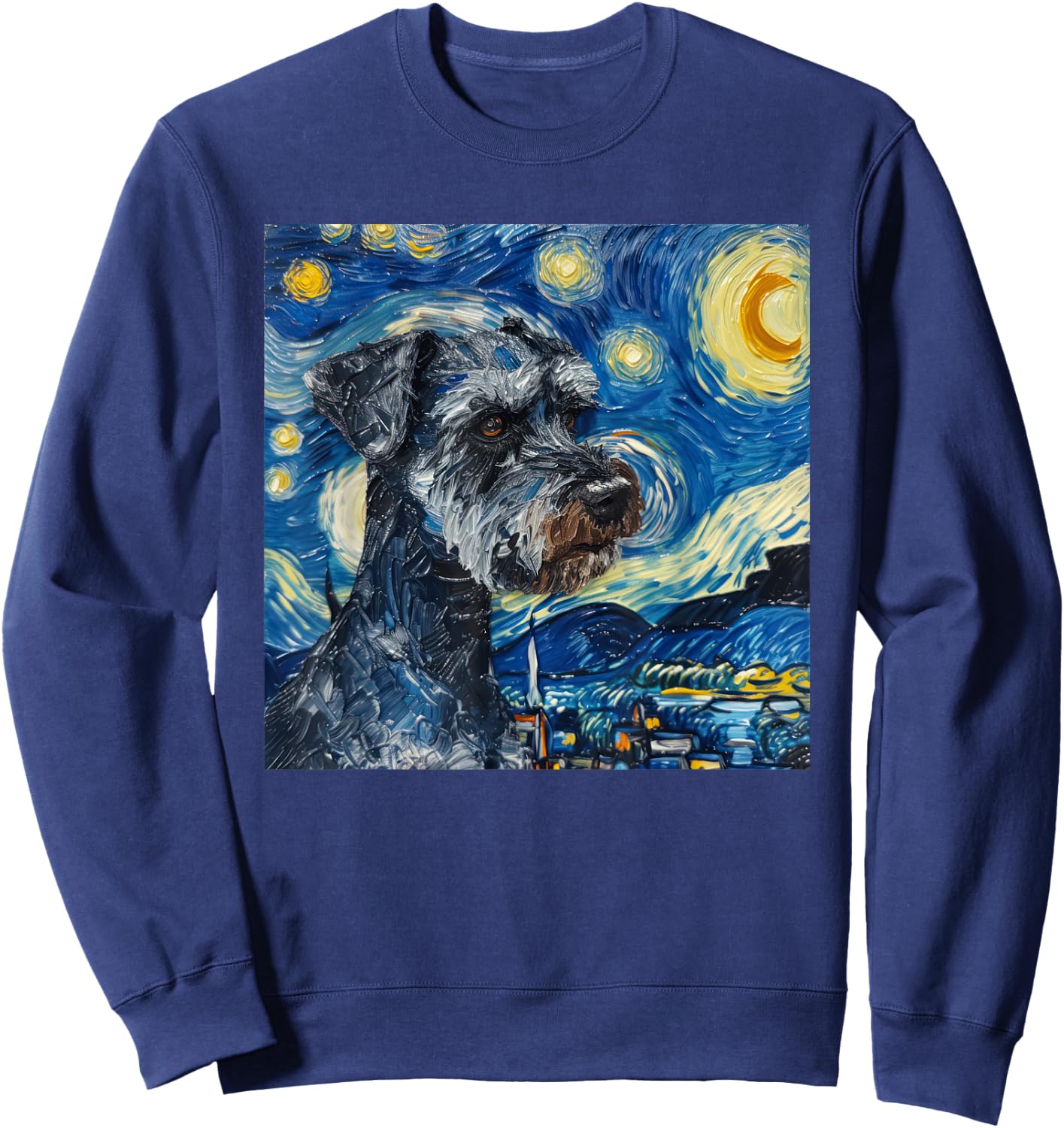 Miniature Schnauzer Dog Van Gogh Style Starry Night Sweatshirt - Sweatshirt | Navy