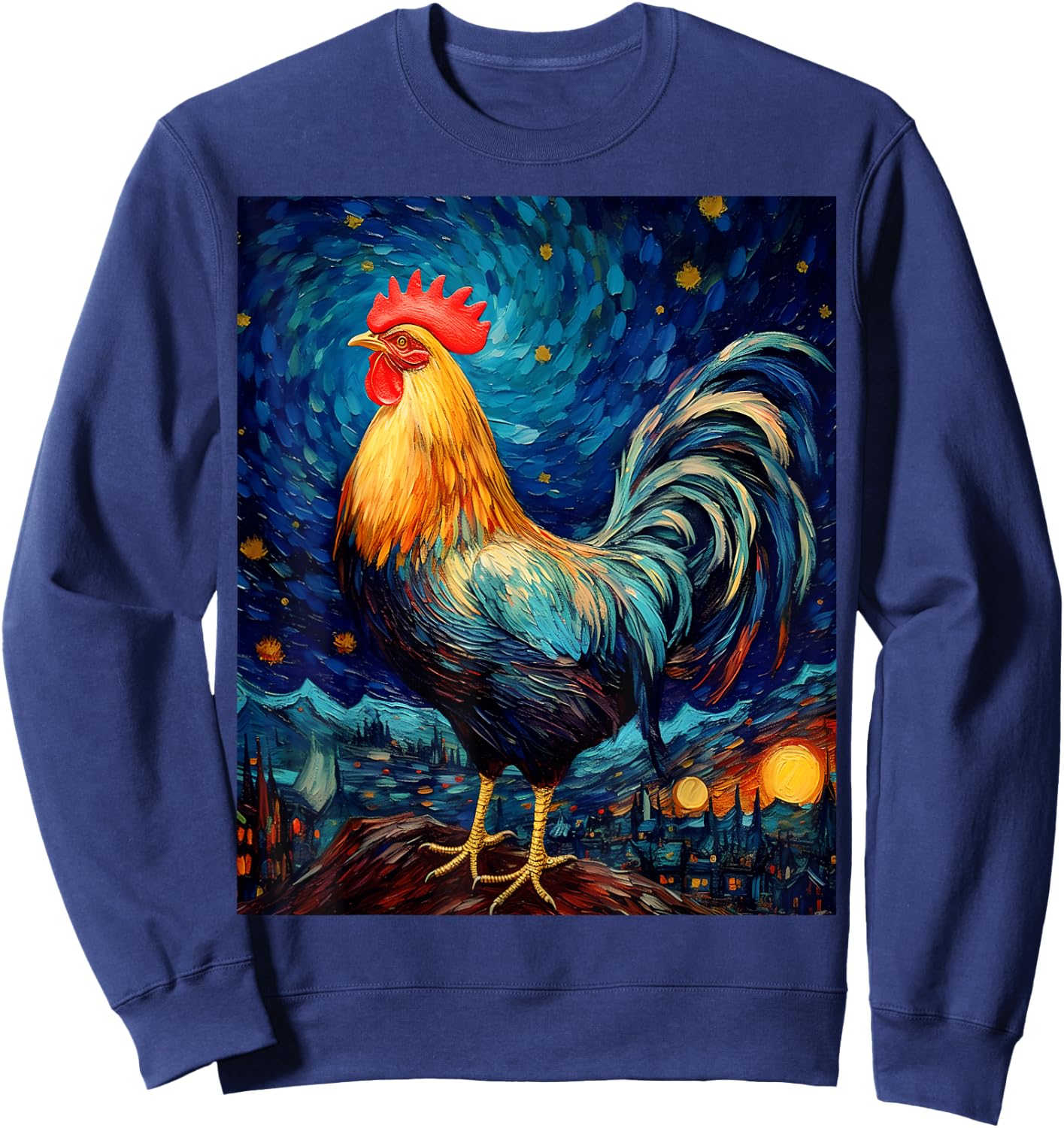 Surreal Starry Night Rooster Sweatshirt - Sweatshirt | Navy