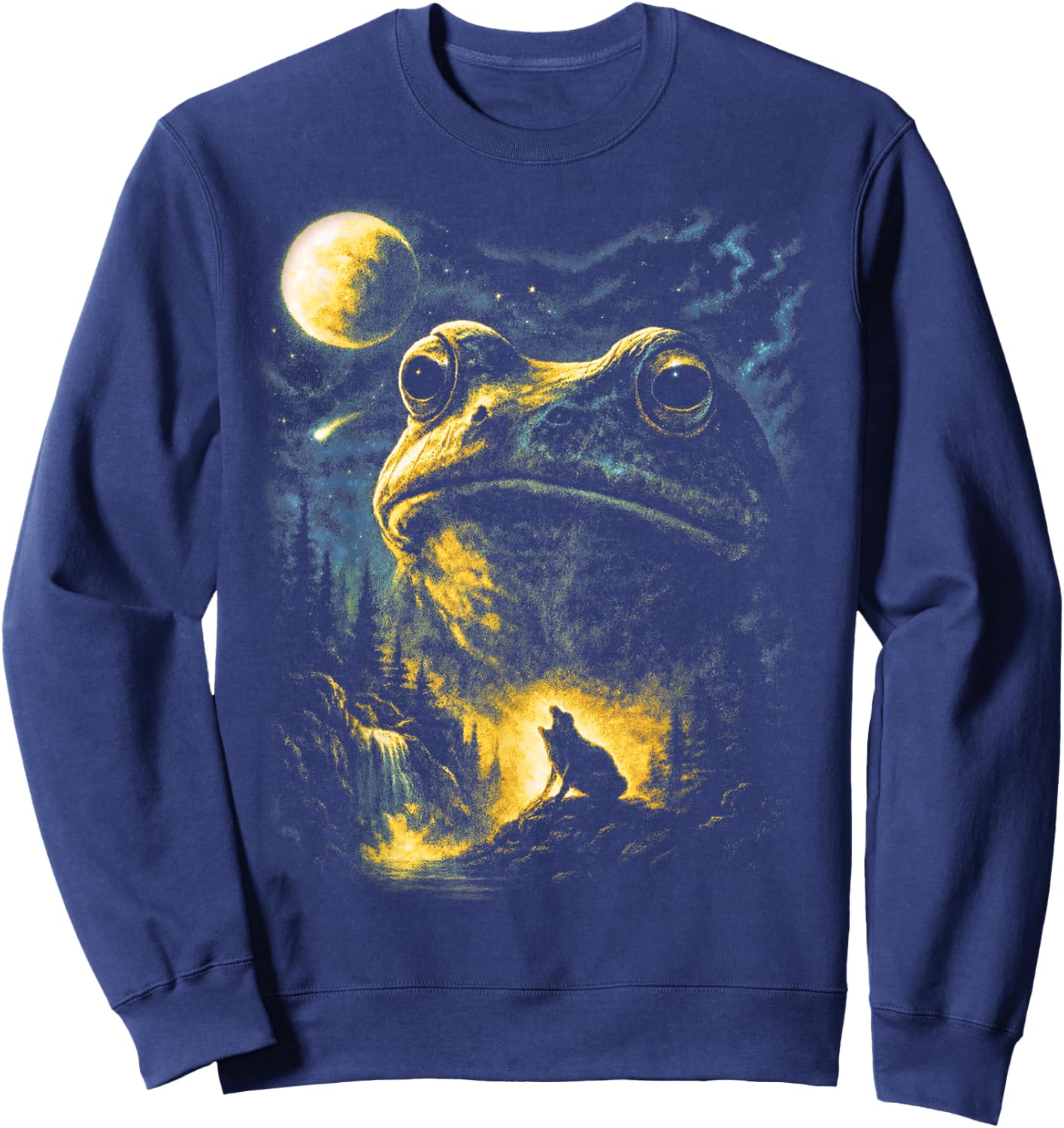 Vintage 90s Three Frogs Howling at The Moon 3 Frog Moon Sweatshirt - Sweatshirt | Navy
