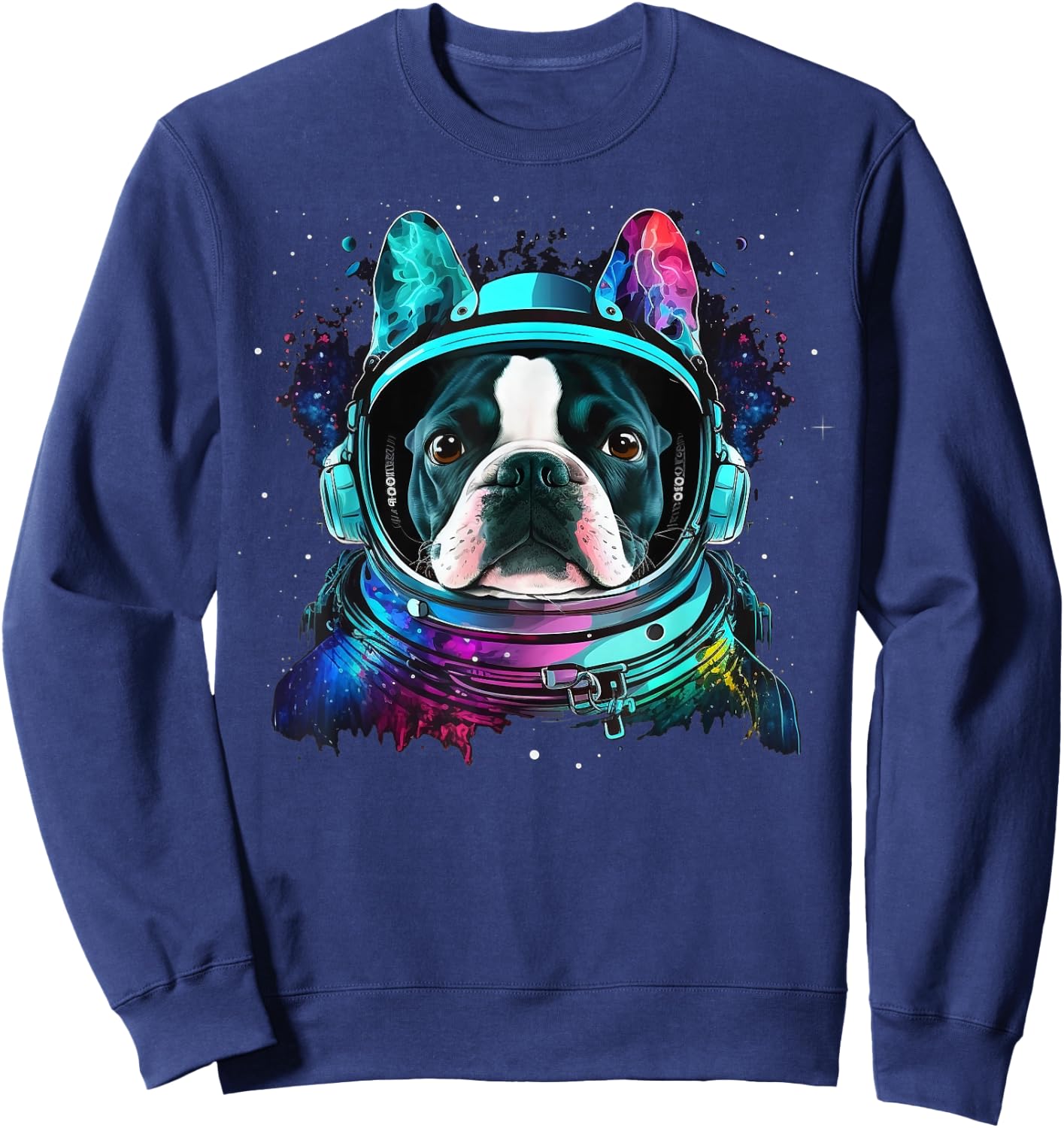 Boston Terrier Astronaut Dog Colorful Cosmic Outer Space Men Women Kids Sweatshirt - Sweatshirt | Navy