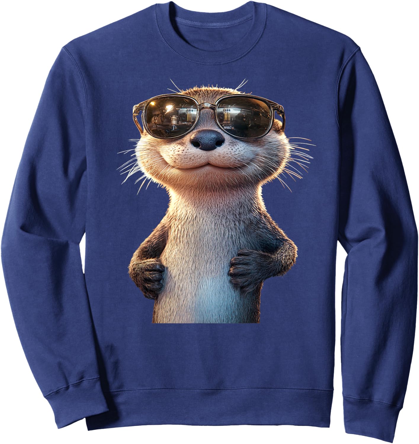 Otter with Sunglasses I Love Sea Otter Martres , Black, S Sweatshirt - Sweatshirt | Navy