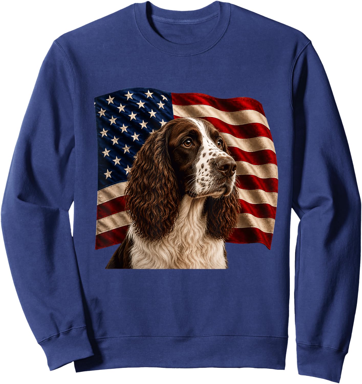 English Springer Spaniel Patriotic 4th July USA Flag Spaniel Sweatshirt - Sweatshirt | Navy
