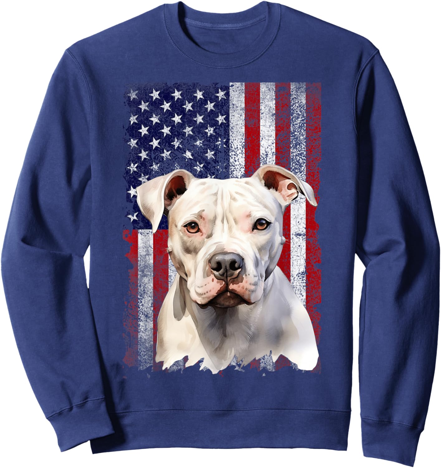 American Bulldog Dog 4th of July American Flag Patriotic Women Kids Sweatshirt - Sweatshirt | Navy