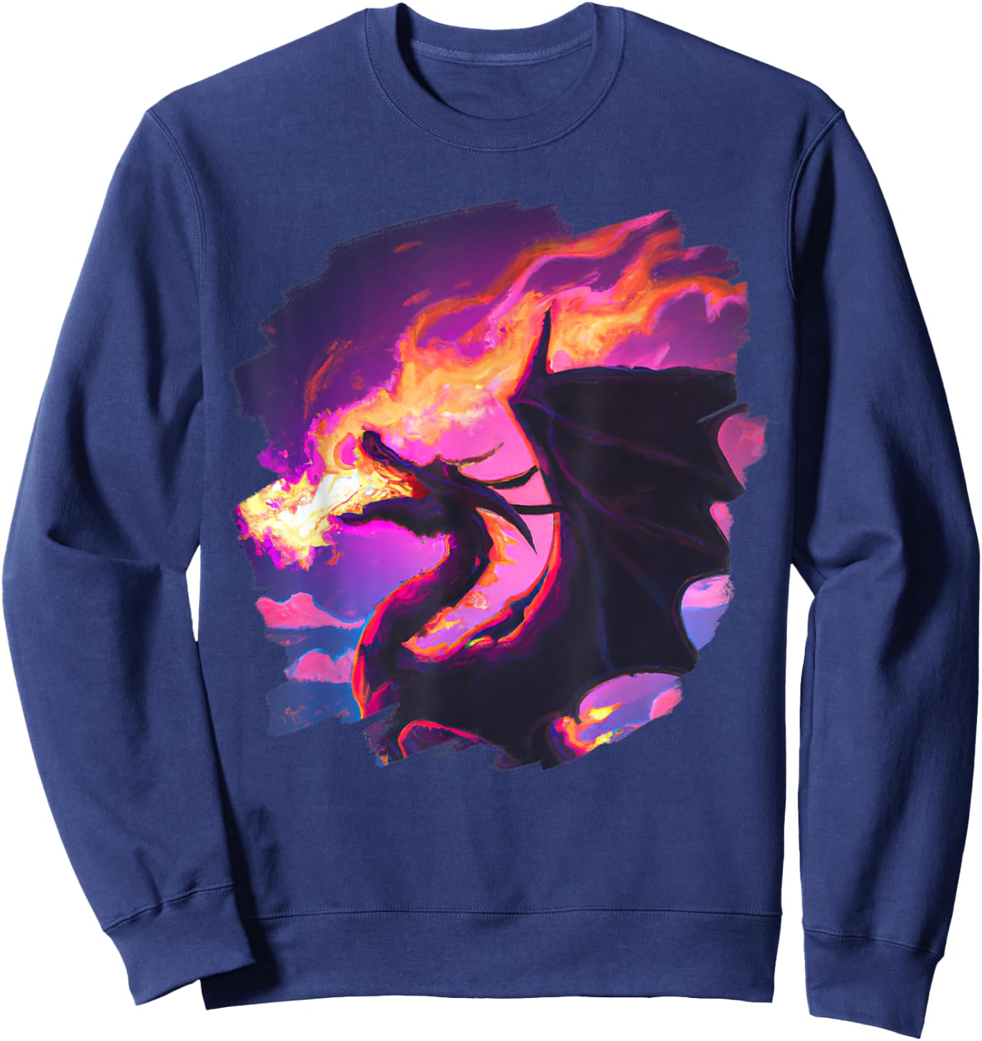 Cool Artistic Dragon Breathing Fire Magic Mythical Dragons Sweatshirt - Sweatshirt | Navy
