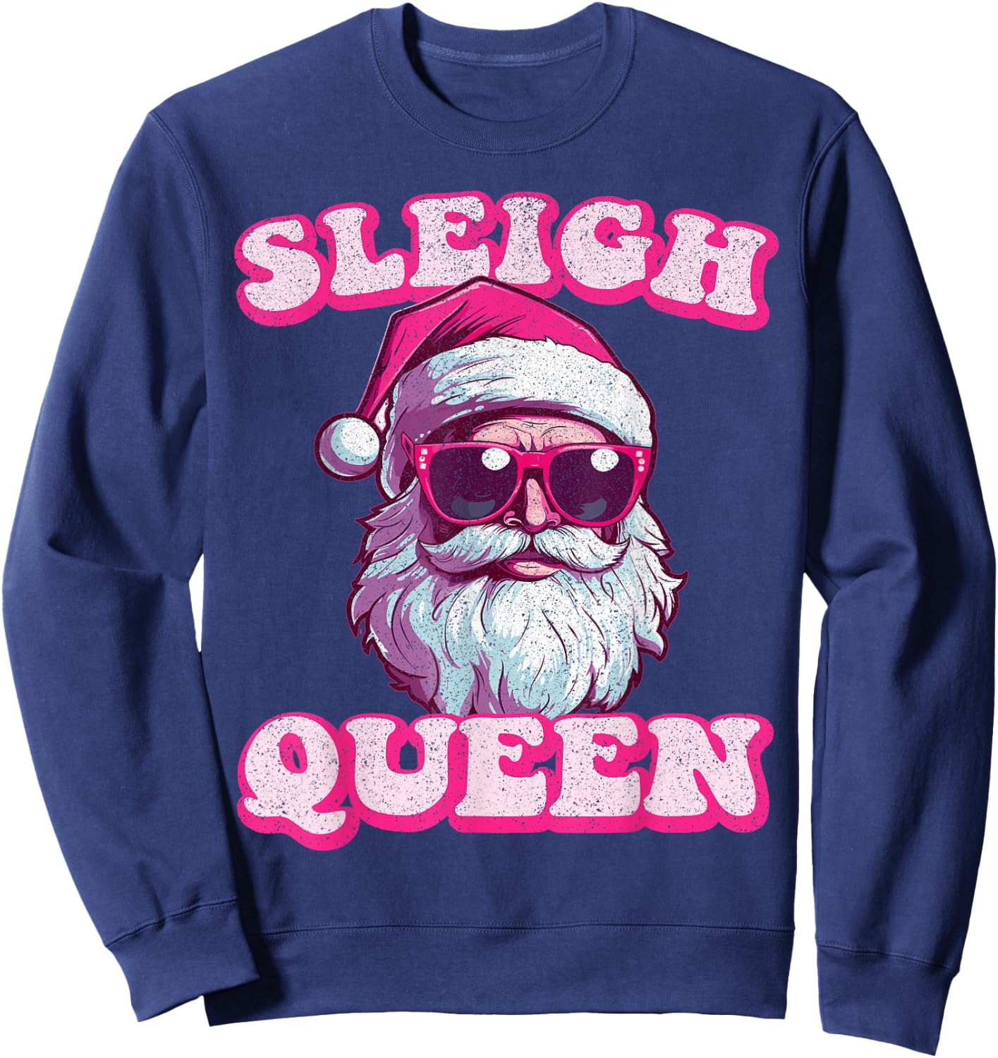 Groovy Retro Christmas Funny Pink Santa Sleigh Queen Sweatshirt - Sweatshirt | Navy