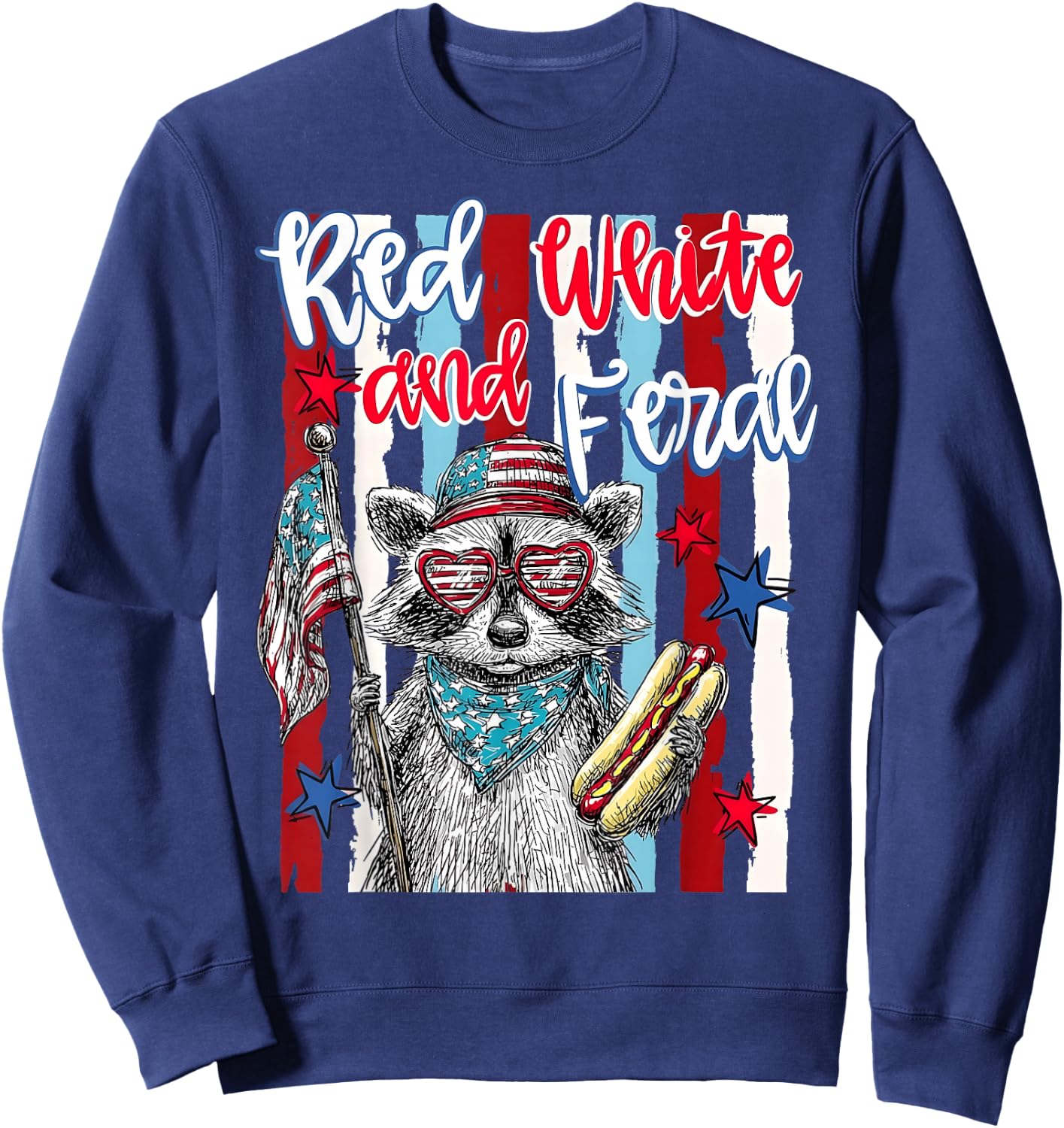 4th of July Red White and Feral Raccoon Men Women Kid Sweatshirt - Sweatshirt | Navy