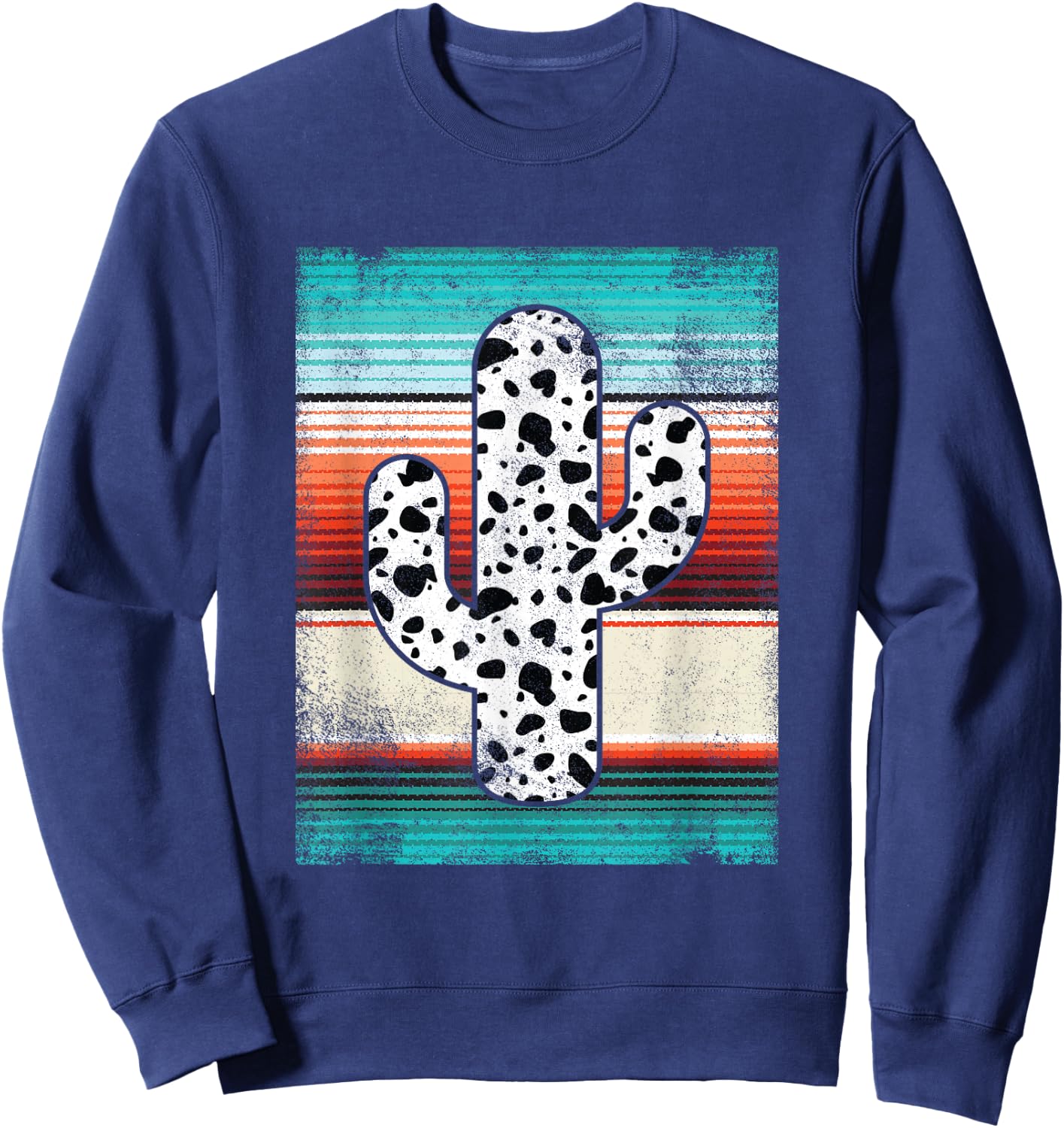 Funny Western Cactus Leopard Cheetah Print Turquoise Serape Sweatshirt - Sweatshirt | Navy