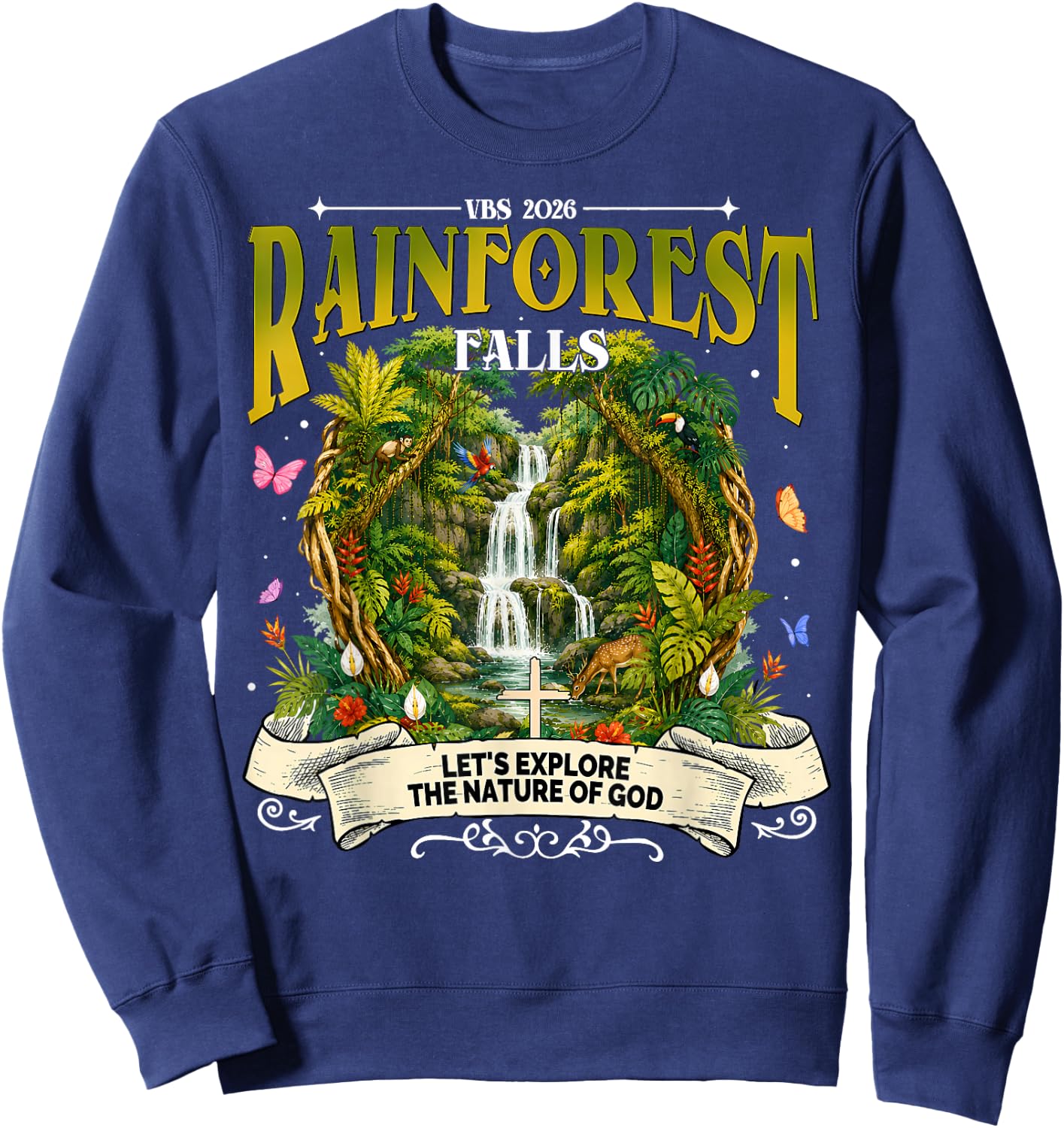 Rainforest Falls VBS 2026 Explore Nature of God Adventure Sweatshirt - Sweatshirt | Navy