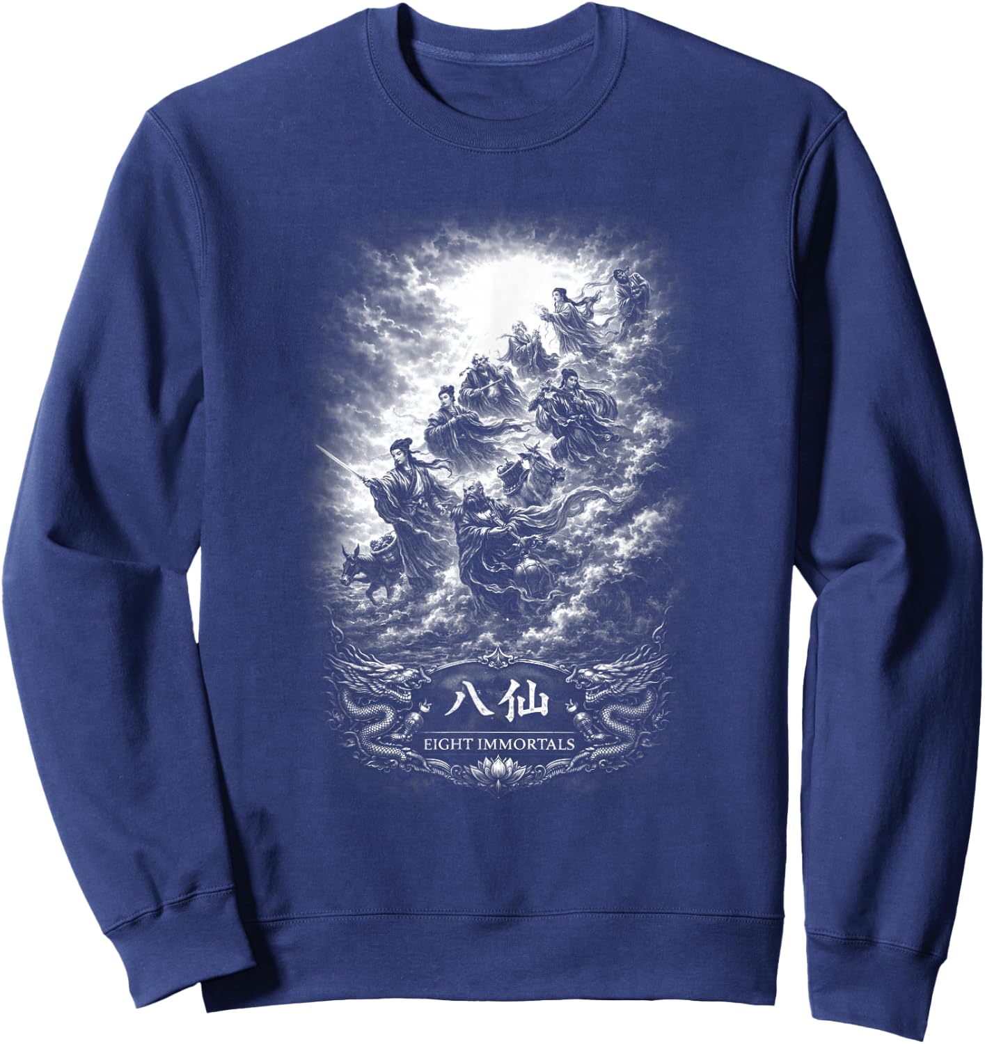Celestial Eight Immortals Taoist Legends Clouds Sweatshirt - Sweatshirt | Navy