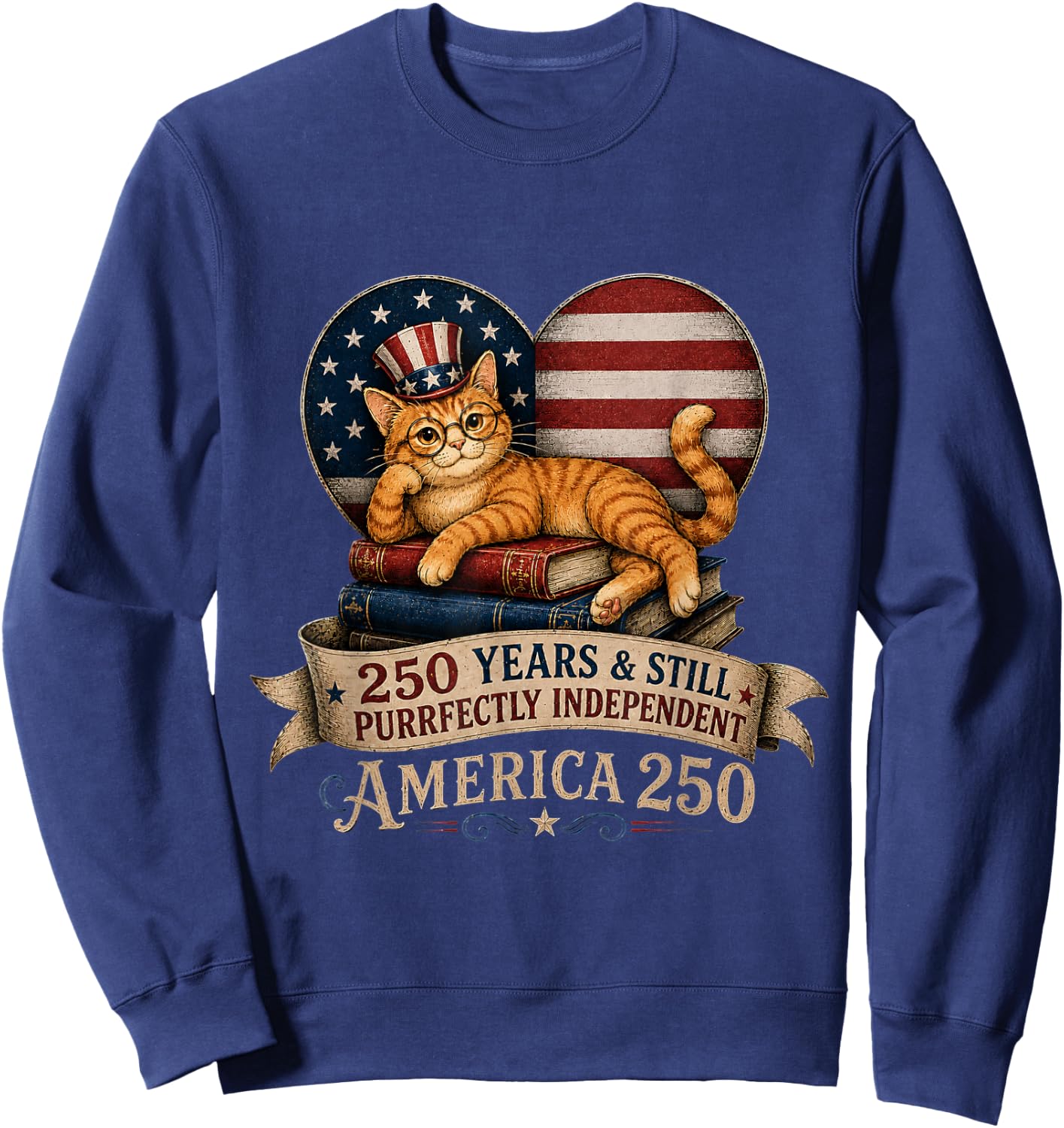 250 Anniversary Book Cat Purrfectly Independent 4th of July Sweatshirt - Sweatshirt | Navy
