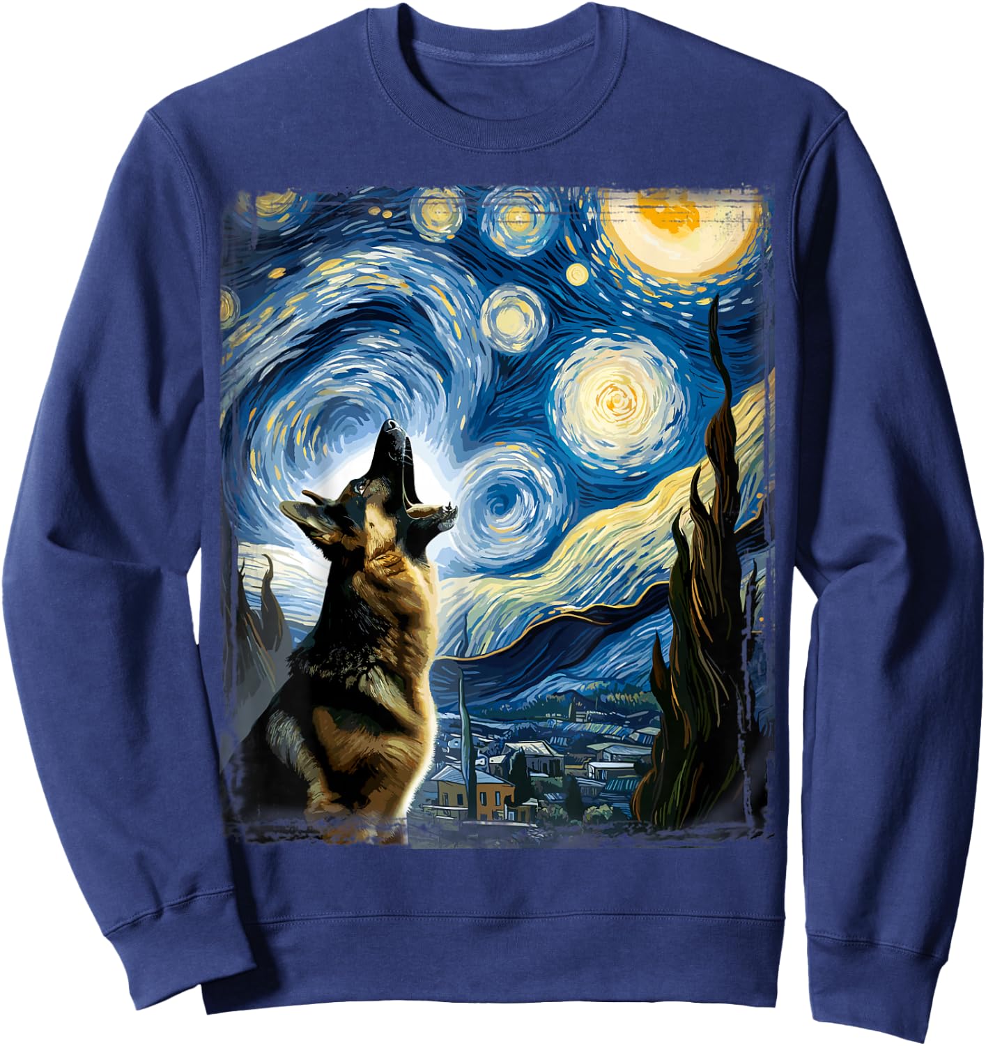 Alsatian Dog Artistic Van Gogh Starry Night German Shepherd Sweatshirt - Sweatshirt | Navy