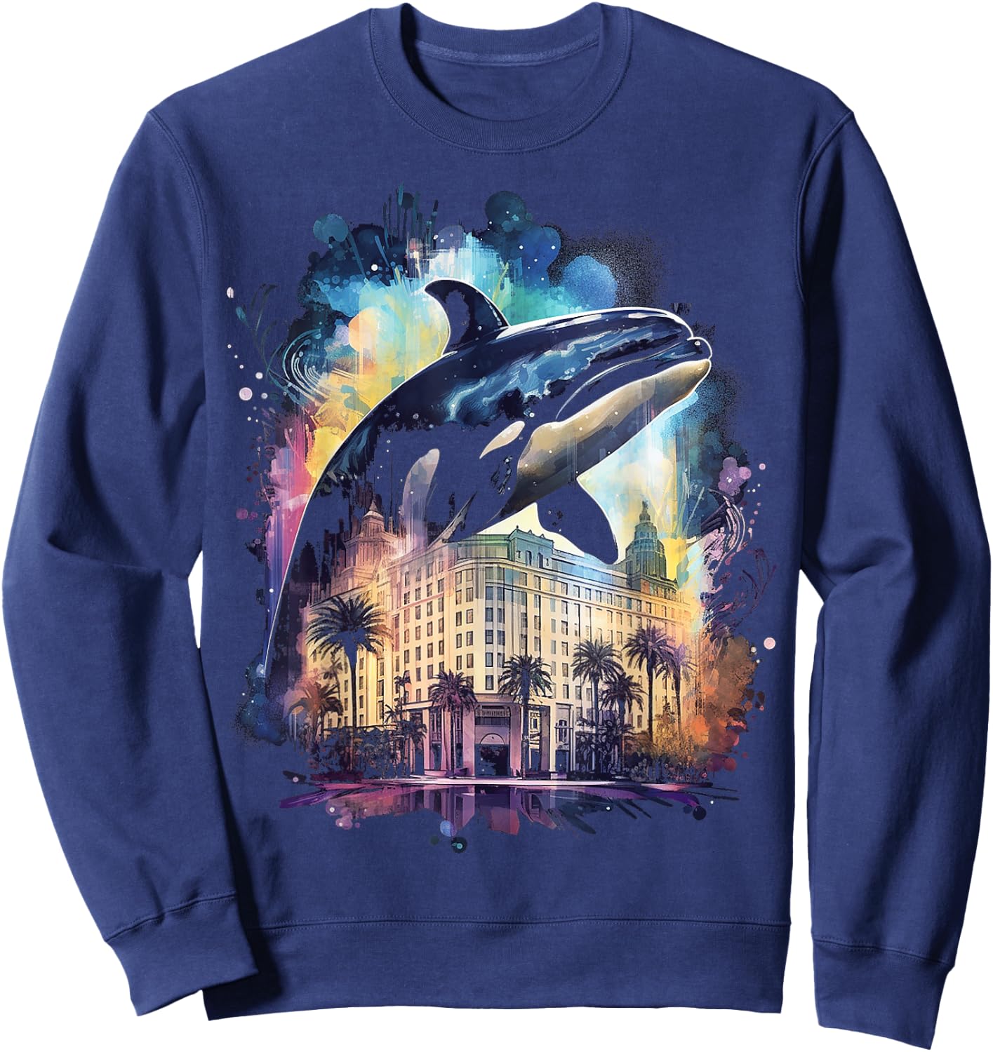 Whale Nature Abstract Animal Painting Art Graphic Whale Sweatshirt - Sweatshirt | Navy