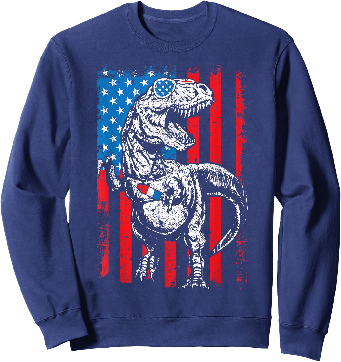 Trex Popsicle USA Flag Funny 4th Of July Dinosaur Gift Sweatshirt - Sweatshirt | Navy