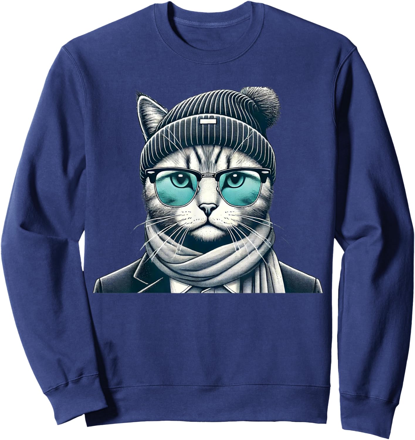 Funny stylish cat wearing glasses, Cat Lover, Animal Lover Sweatshirt - Sweatshirt | Navy