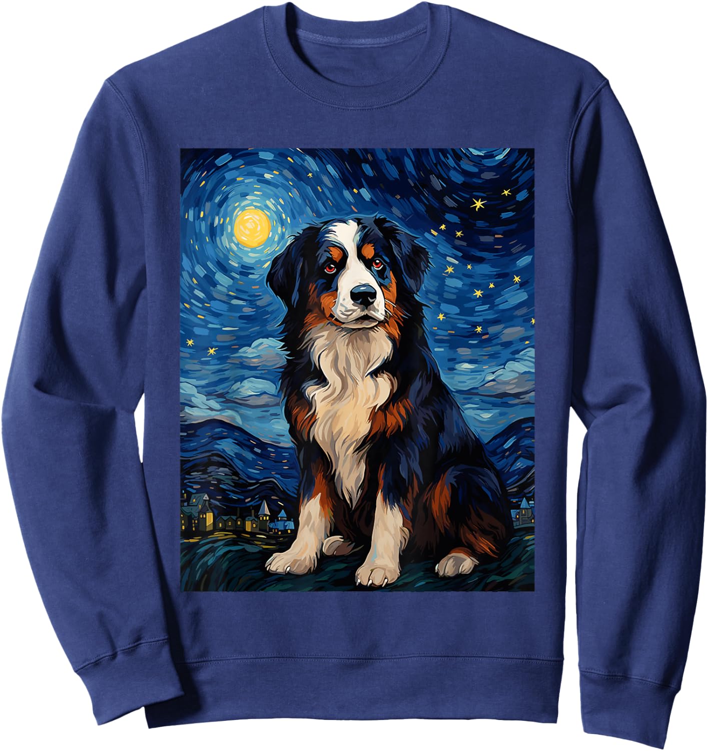 Dog Bernese Mountain Starry Night Van Gogh Art Lover Sweatshirt - Sweatshirt | Navy