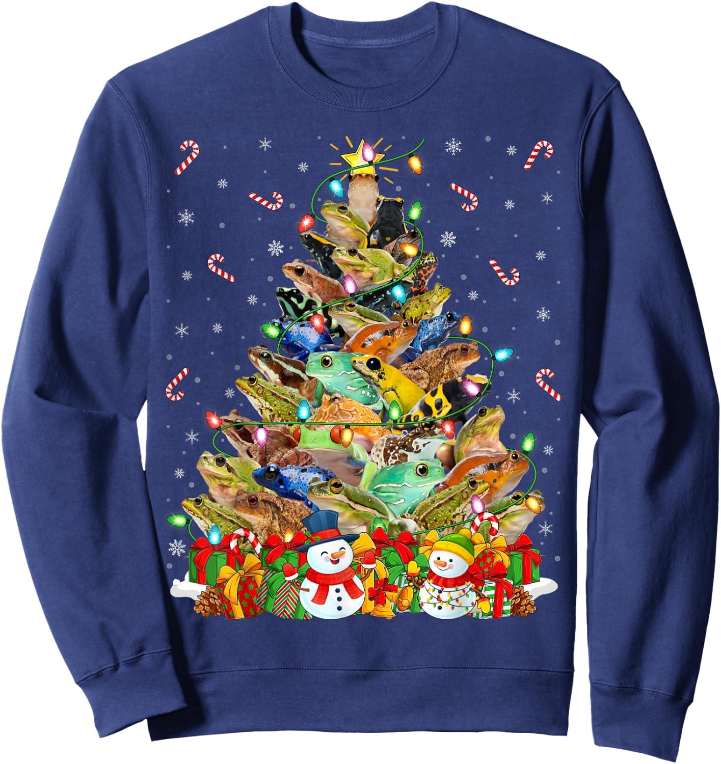 Frog Xmas Lighting Santa Frog Christmas Tree Sweatshirt - Sweatshirt | Navy
