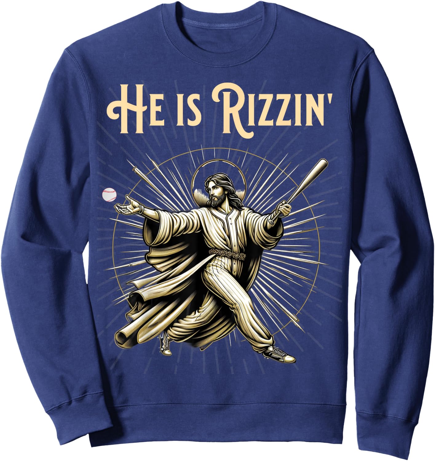 He is Rizzin Jesus Playing Baseball Sweatshirt - Sweatshirt | Navy