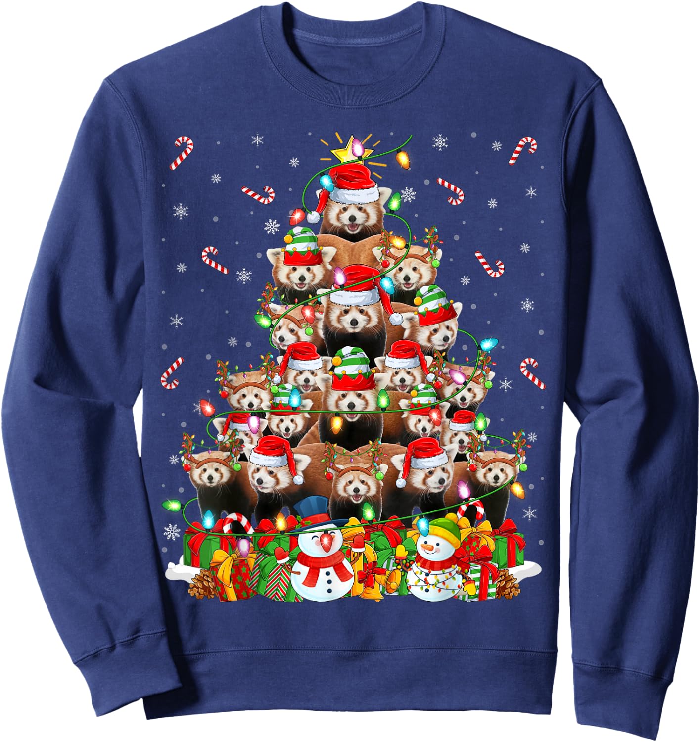 Red Panda Xmas Lighting Tree Santa Red Panda Christmas Sweatshirt - Sweatshirt | Navy