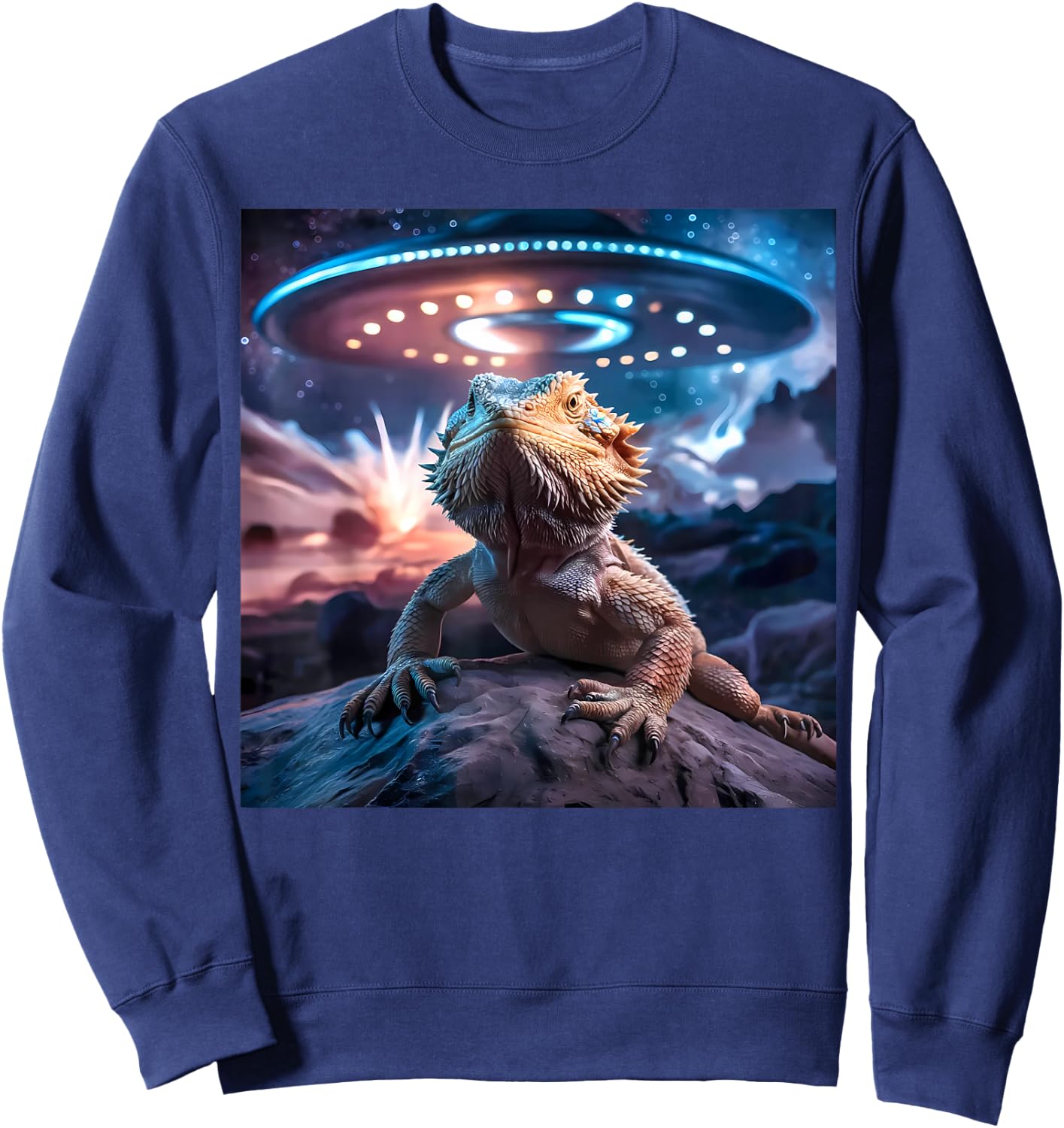 Bearded Dragon UFO Alien Graphic Sweatshirt - Sweatshirt | Navy