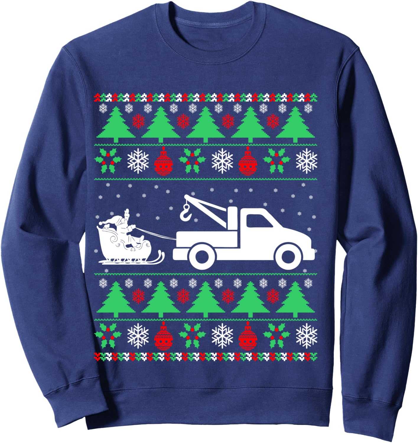 Santa Riding Sleigh Tow Truck Driver Christmas Ugly Sweater Sweatshirt - Sweatshirt | Navy
