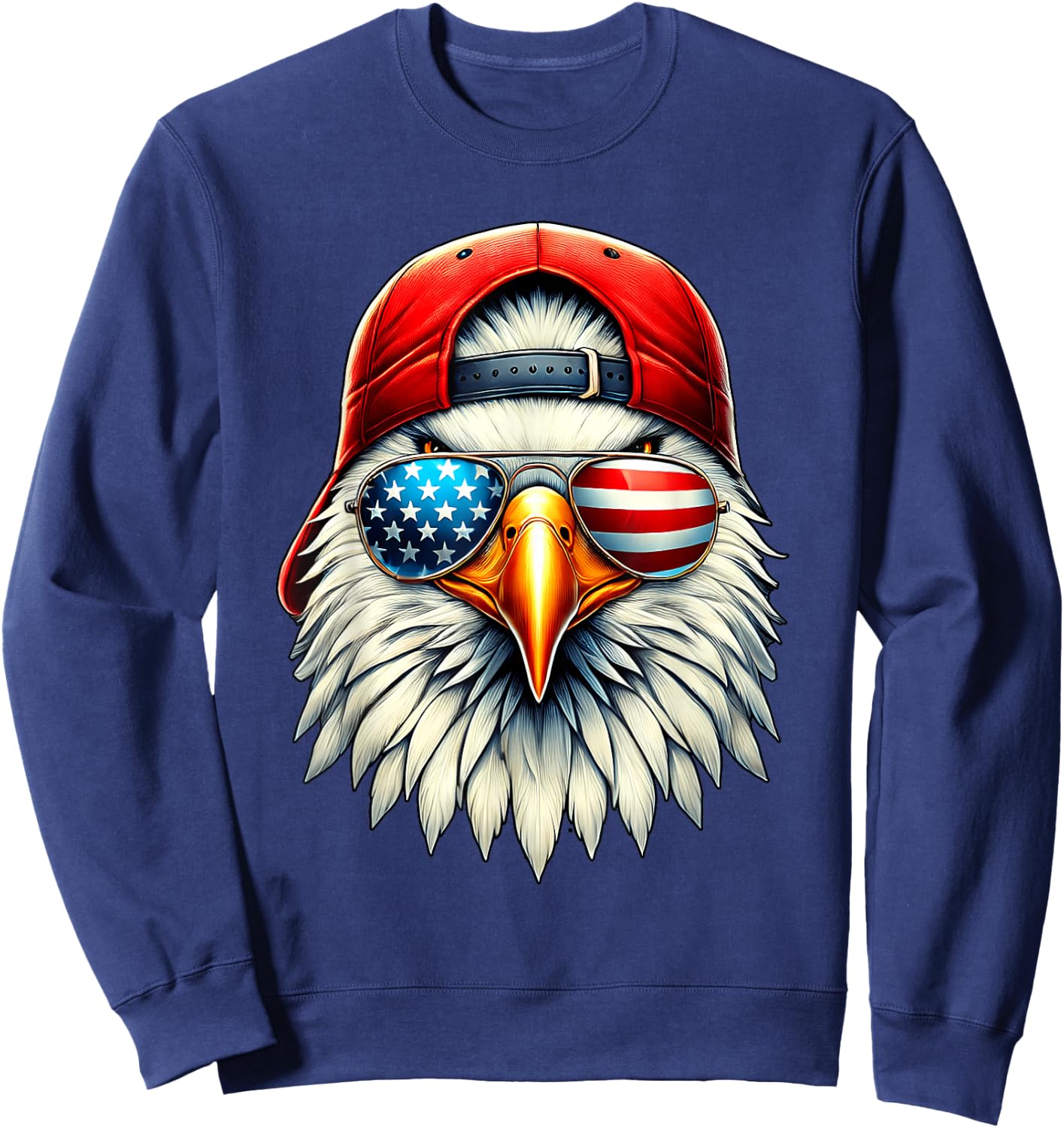 Cool Eagle American Flag USA Funny 4th Of July Fourth Boys Sweatshirt - Sweatshirt | Navy