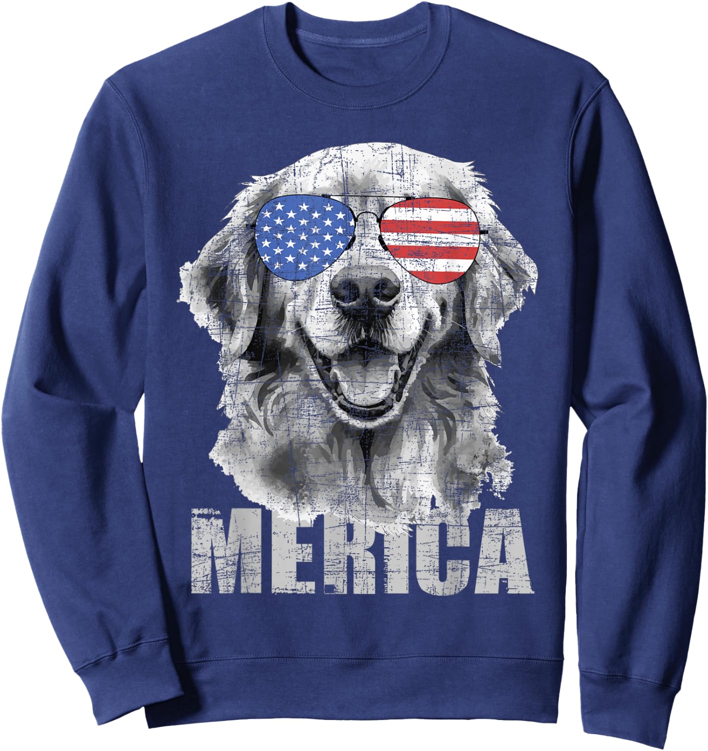 Merica - Patriotic American Flag Golden Retriever Dog Lover Sweatshirt - Sweatshirt | Navy
