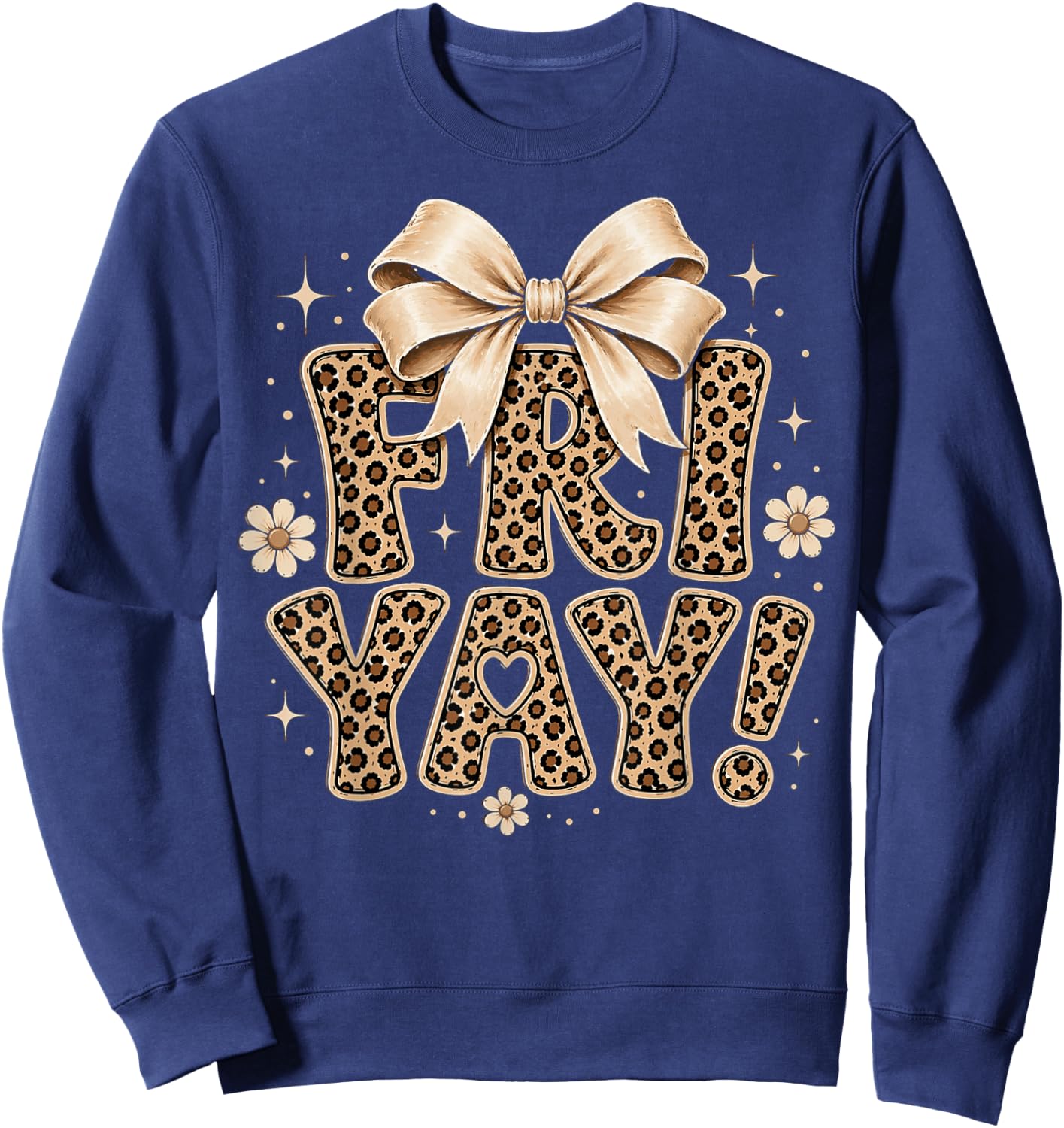 Happy Fri-Yay Friday Leopard Bow Teacher Back to School Sweatshirt - Sweatshirt | Navy