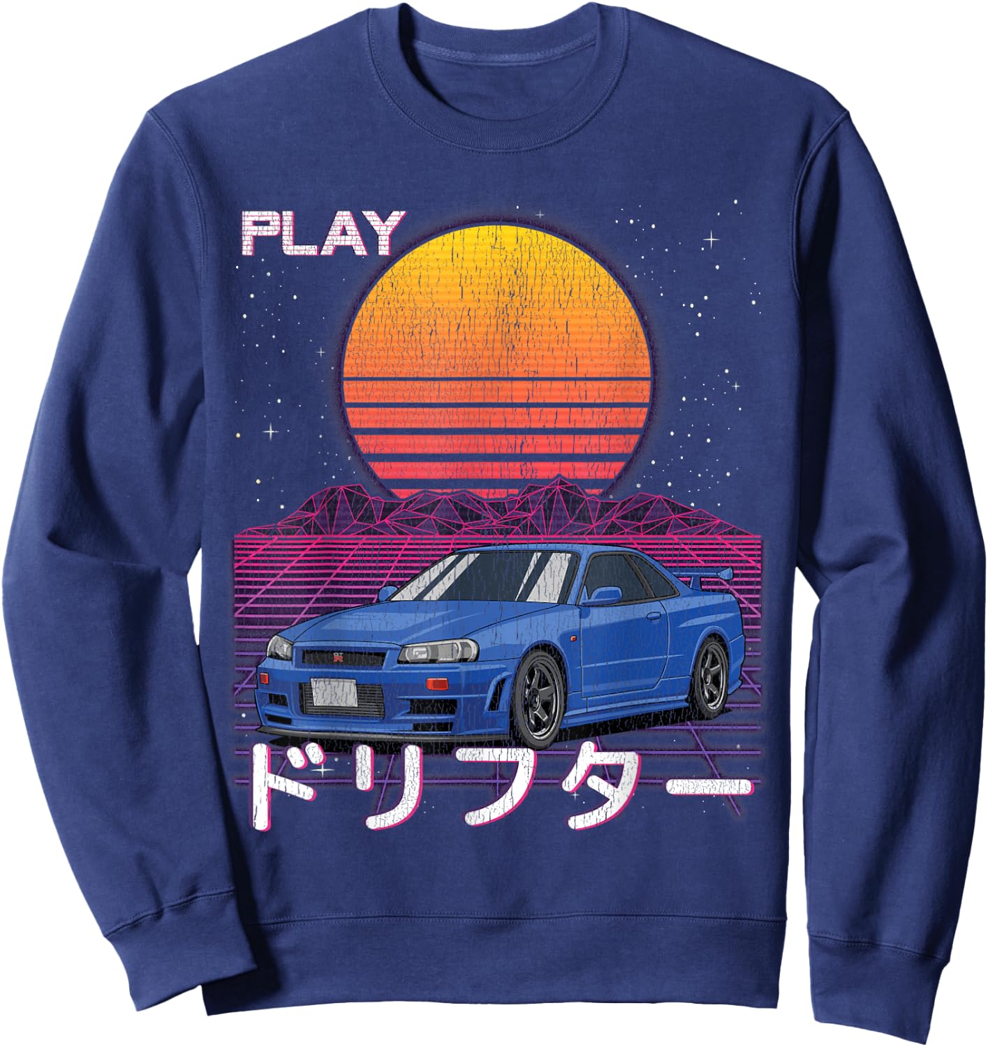 JDM Import Tuner Drift Car Street Racing Synthwave Aesthetic Sweatshirt - Sweatshirt | Navy