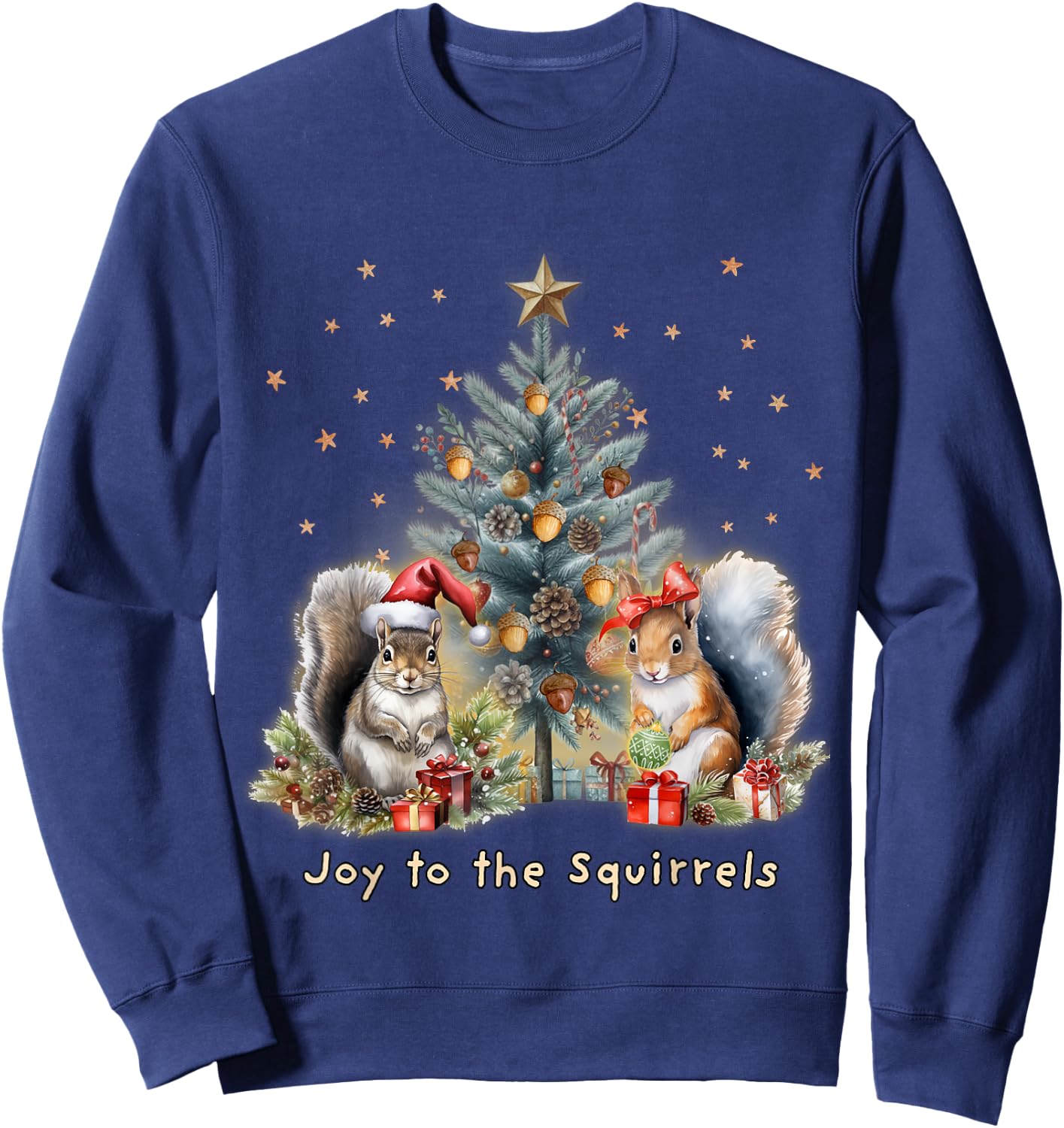 Joy To The Squirrels Christmas Tree Squirrel Lover Pajama Sweatshirt - Sweatshirt | Navy