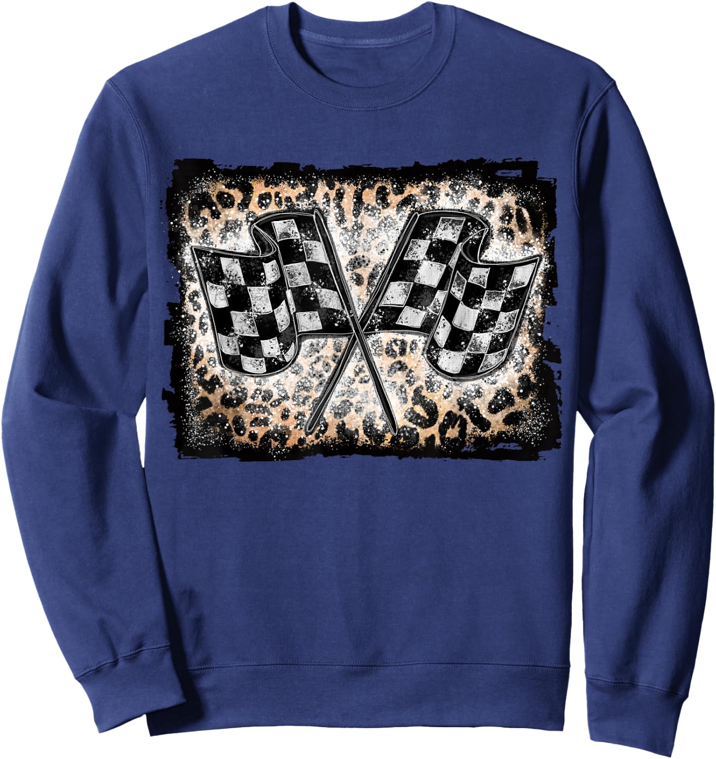 Racing Flags Racer Checkered Race Leopard Vintage Grunge Sweatshirt - Sweatshirt | Navy