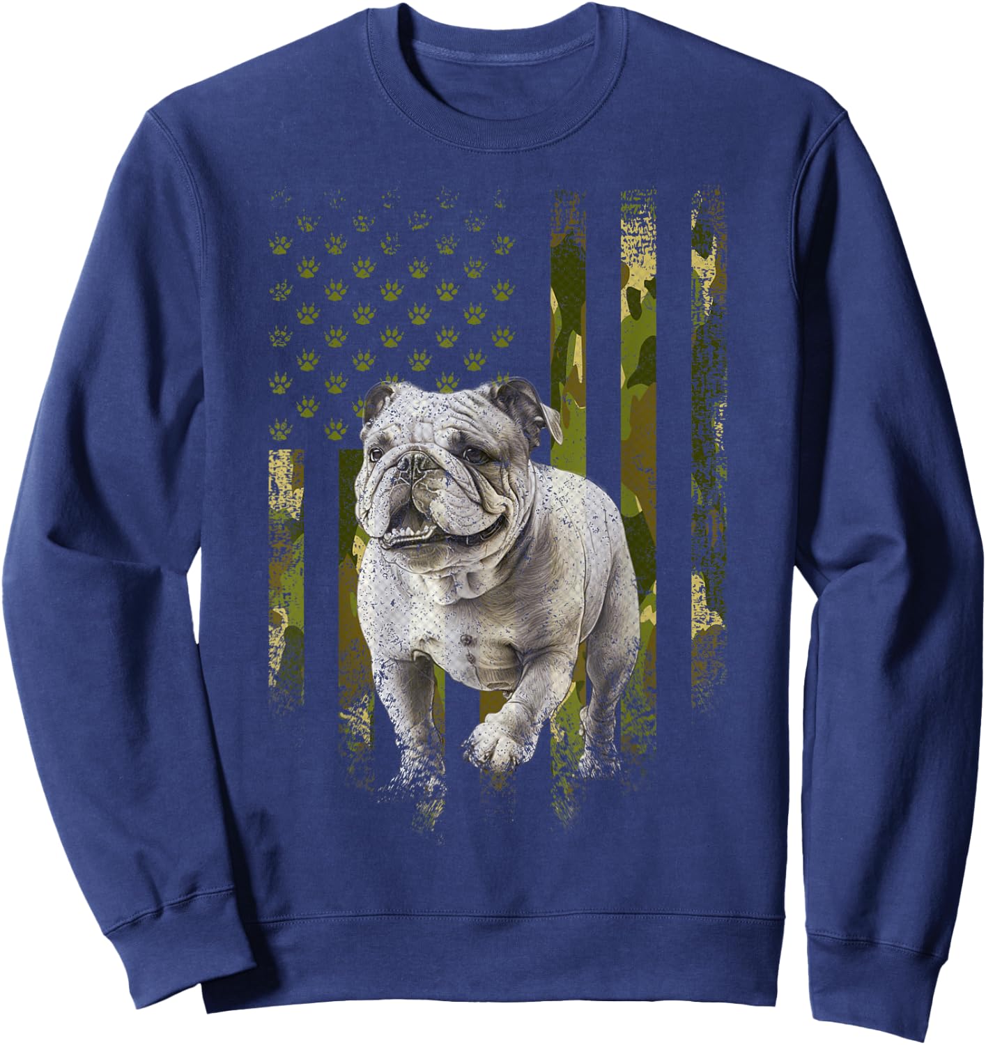 Vintage Camouflage USA Camo Flag Bulldog 4th Of July Women Kids Men Sweatshirt - Sweatshirt | Navy