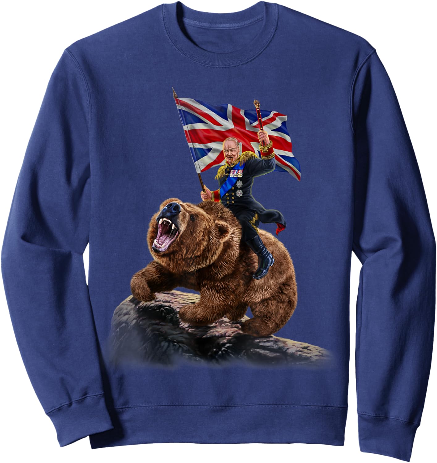 England Winston Churchill Ride Battle Grizzly Bear Sweatshirt - Sweatshirt | Navy