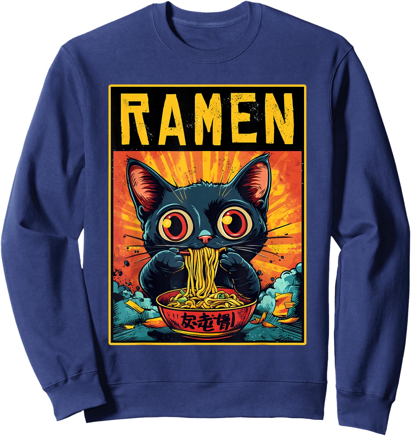 Funny Ramen Cat Japan Anime Manga Kawaii Ramen Noddles Sweatshirt - Sweatshirt | Navy