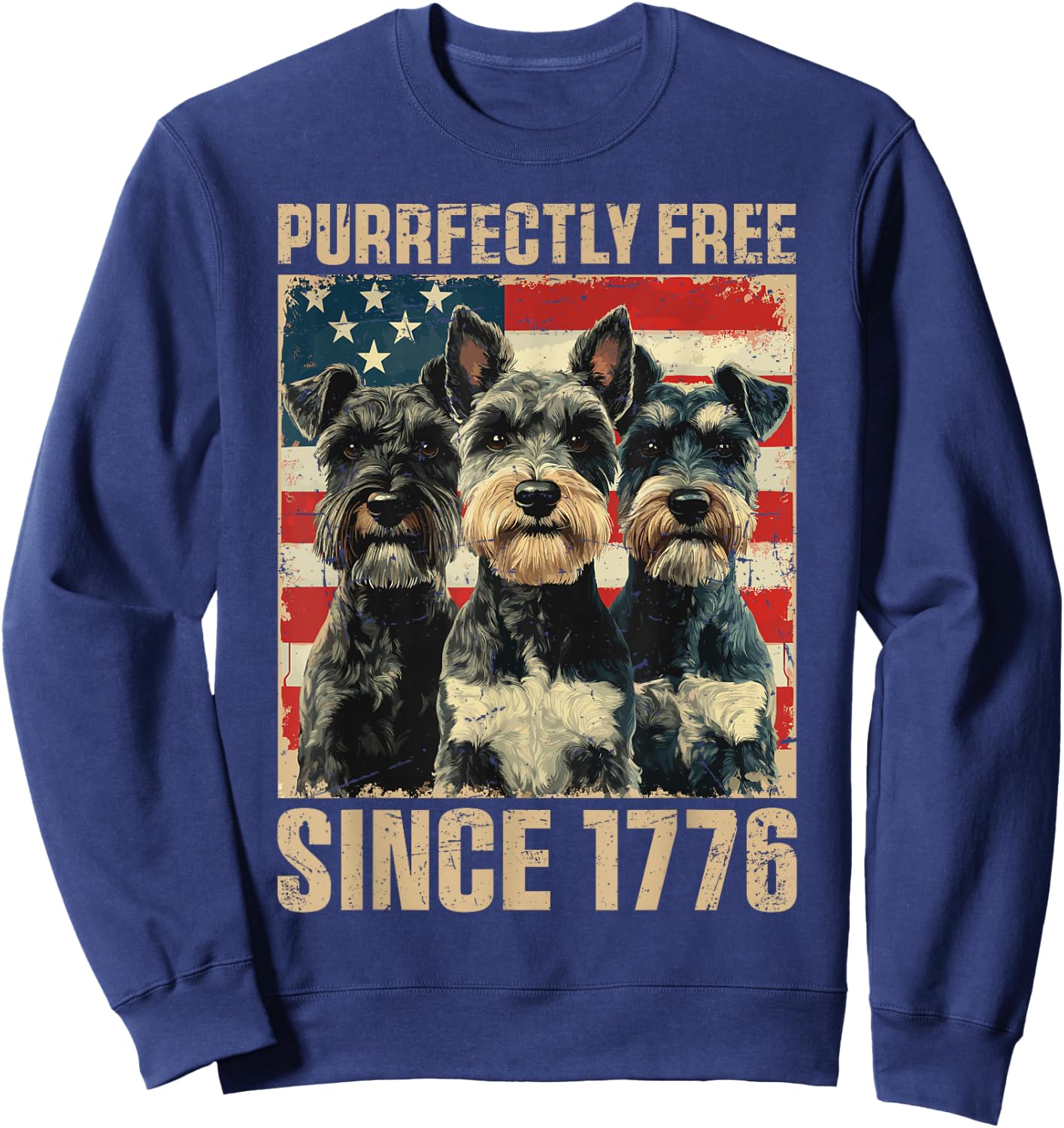 Purrfectly Free Miniature Schnauzer Dog Lover 4th Of July Sweatshirt - Sweatshirt | Navy