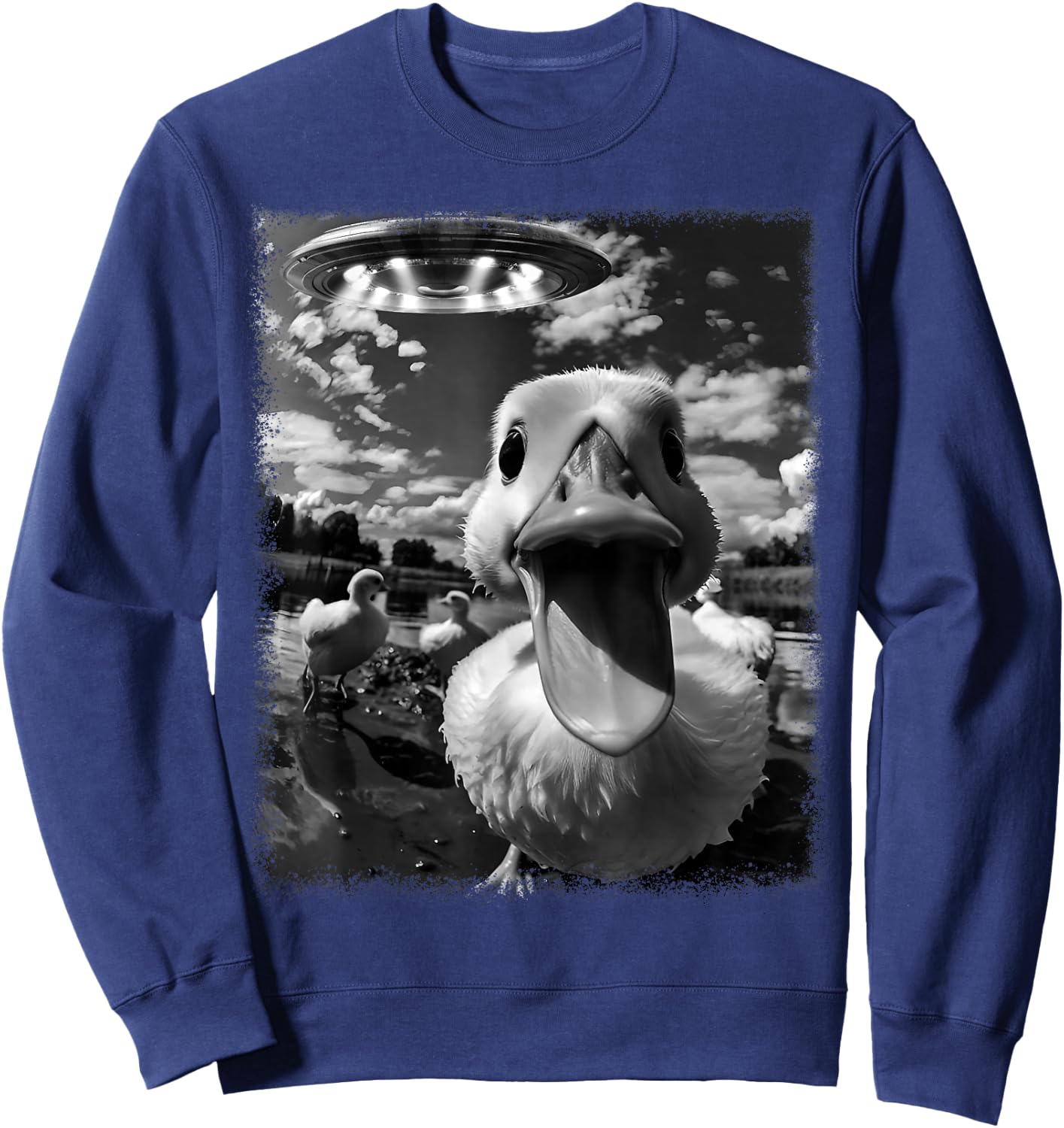 Duck Selfie with Alien and Ufo Sweatshirt - Sweatshirt | Navy