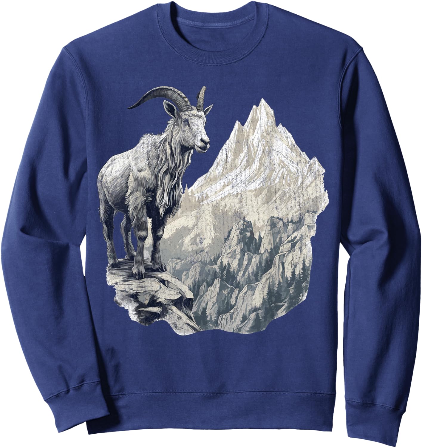 Mountain Goat with Scenic Landscape, Vintage Mountain Goat Sweatshirt - Sweatshirt | Navy