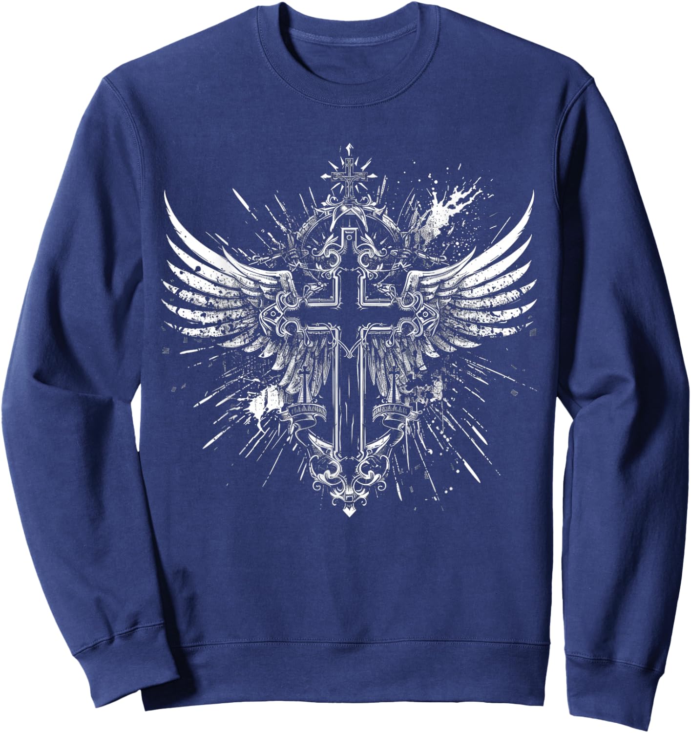 Cross Wings Y2K Alt Grunge Emo Aesthetic Gothic Print , black Sweatshirt - Sweatshirt | Navy
