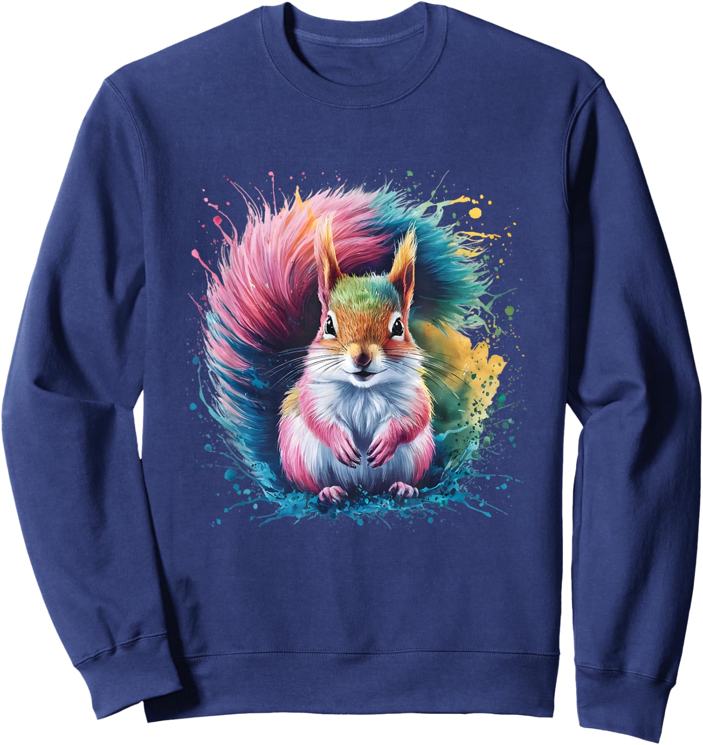 Squirrel Men Women Colourful Watercolour Squirrel Sweatshirt - Sweatshirt | Navy
