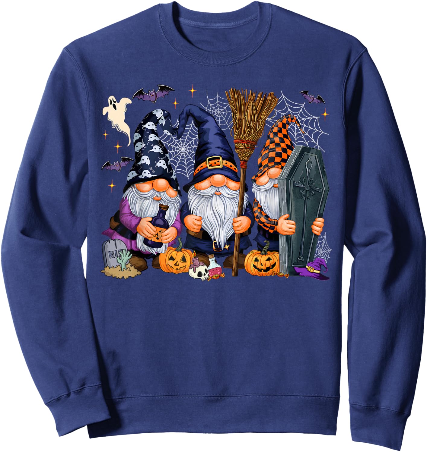Gnome Witch Halloween Pumpkin Autumn Fall Holiday 2024 Sweatshirt - Sweatshirt | Navy